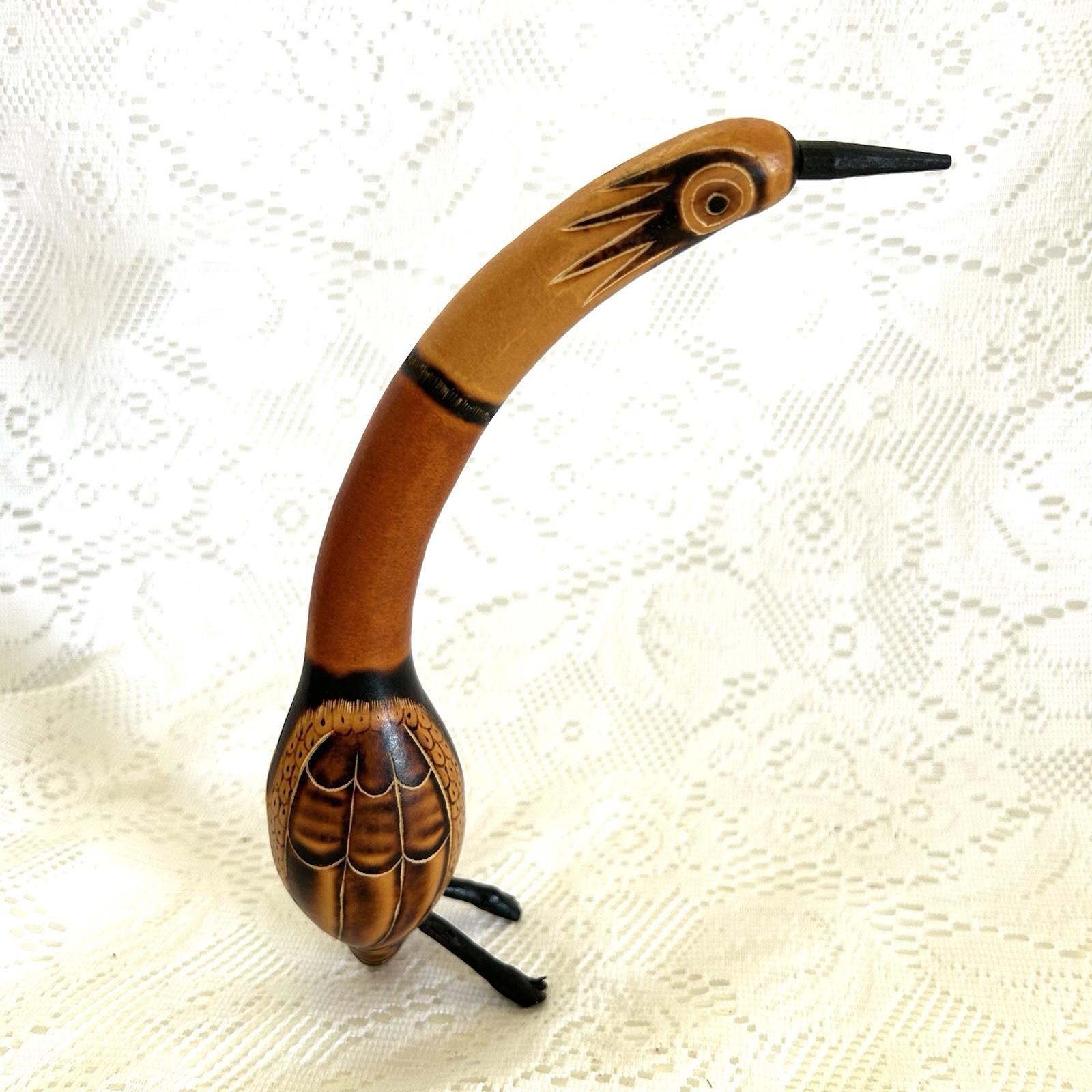 Hand Carved Peruvian Gourd Bird Primitive