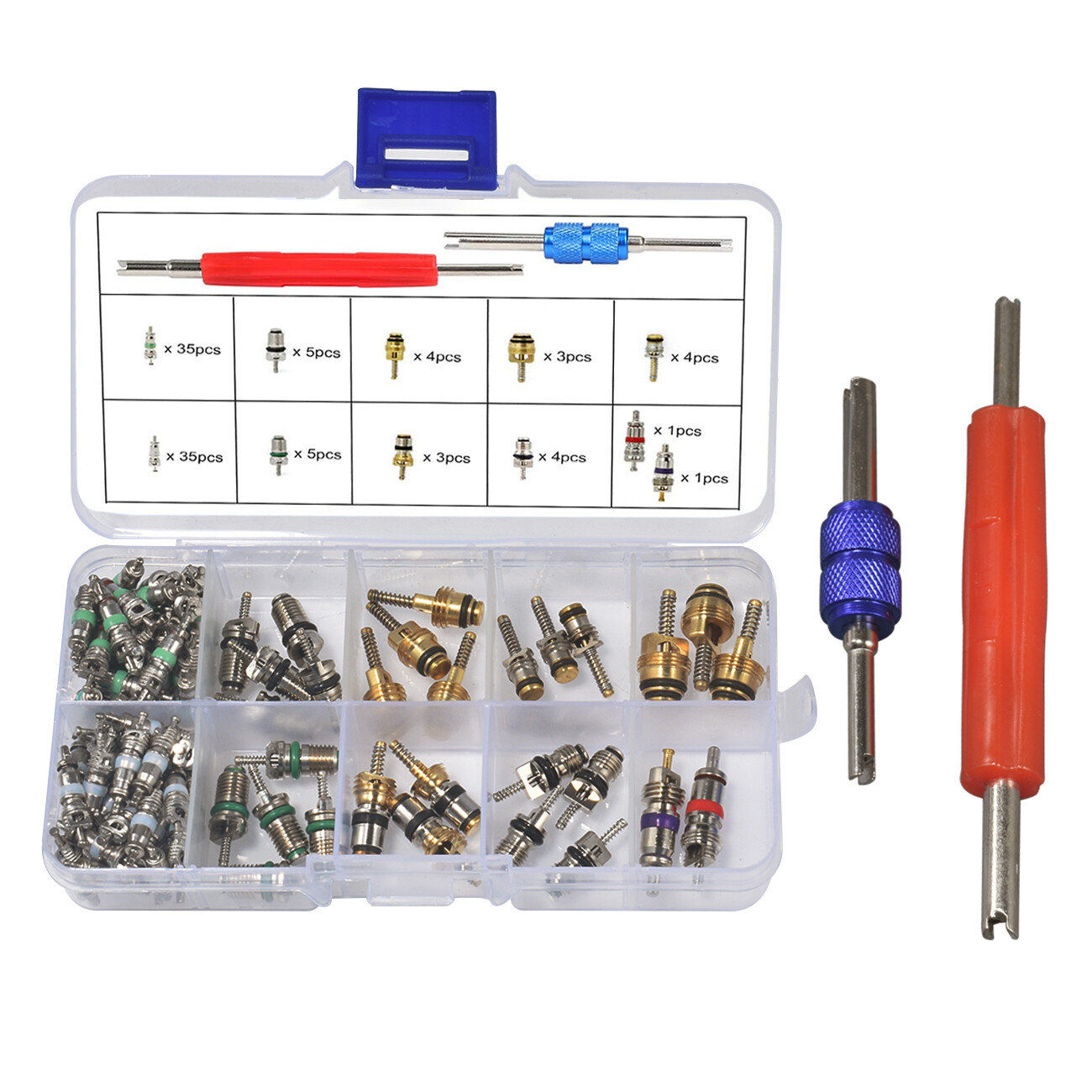 102pcs Car R12 R134a A/C Schrader Valve Core Remover Tool Kit