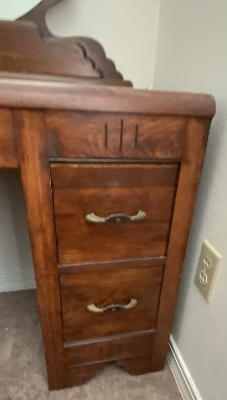 ANTIQUE 1920s Art Deco Waterfall? Oak Vanity Makeup Table With Drawer