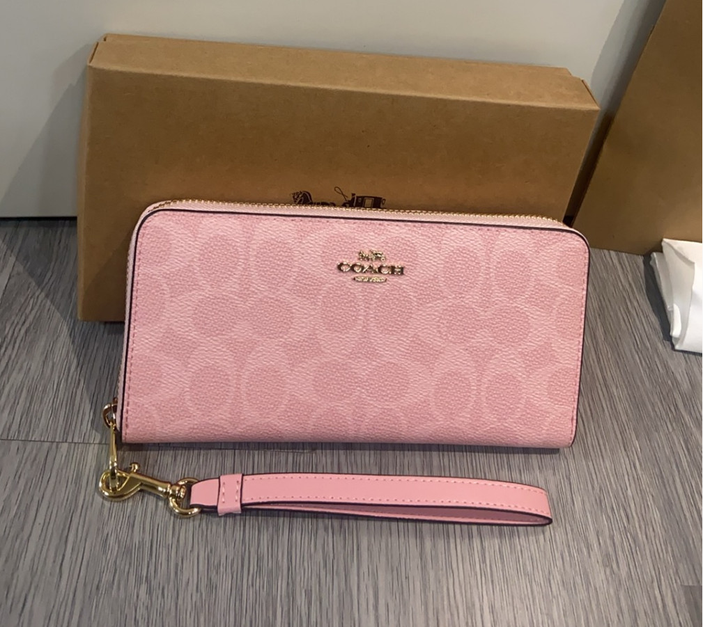 NEW Coach Long Zip Around Wallet In Signature Canvas CW778 Powder Pink