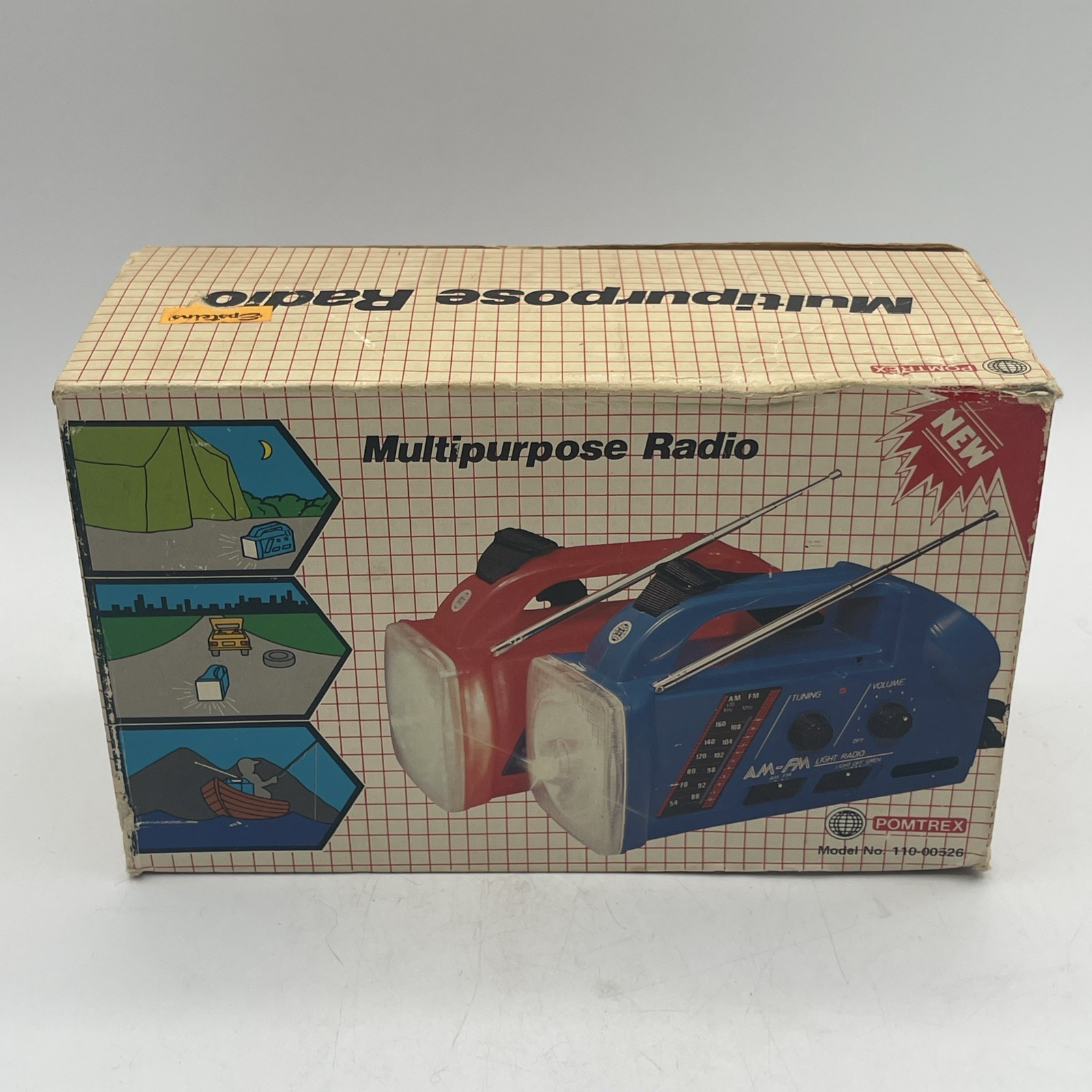 Vintage Pomtrex Multipurpose Radio Flashlight AM/FM Yellow 100-00526 Hong Kong