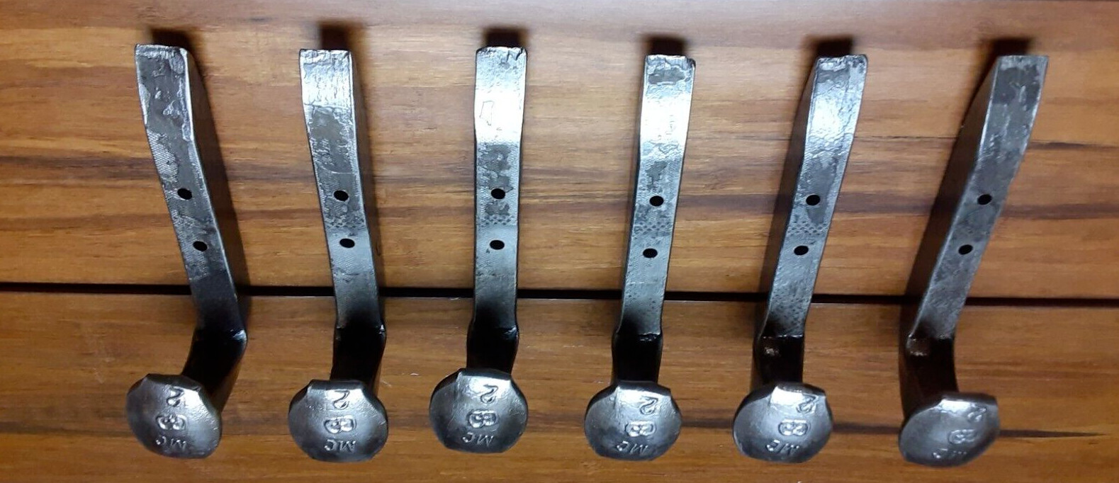 Set of 6 Railroad Spikes Hooks Hangers Rustic Industrial Coat-Hat Brushed Steel