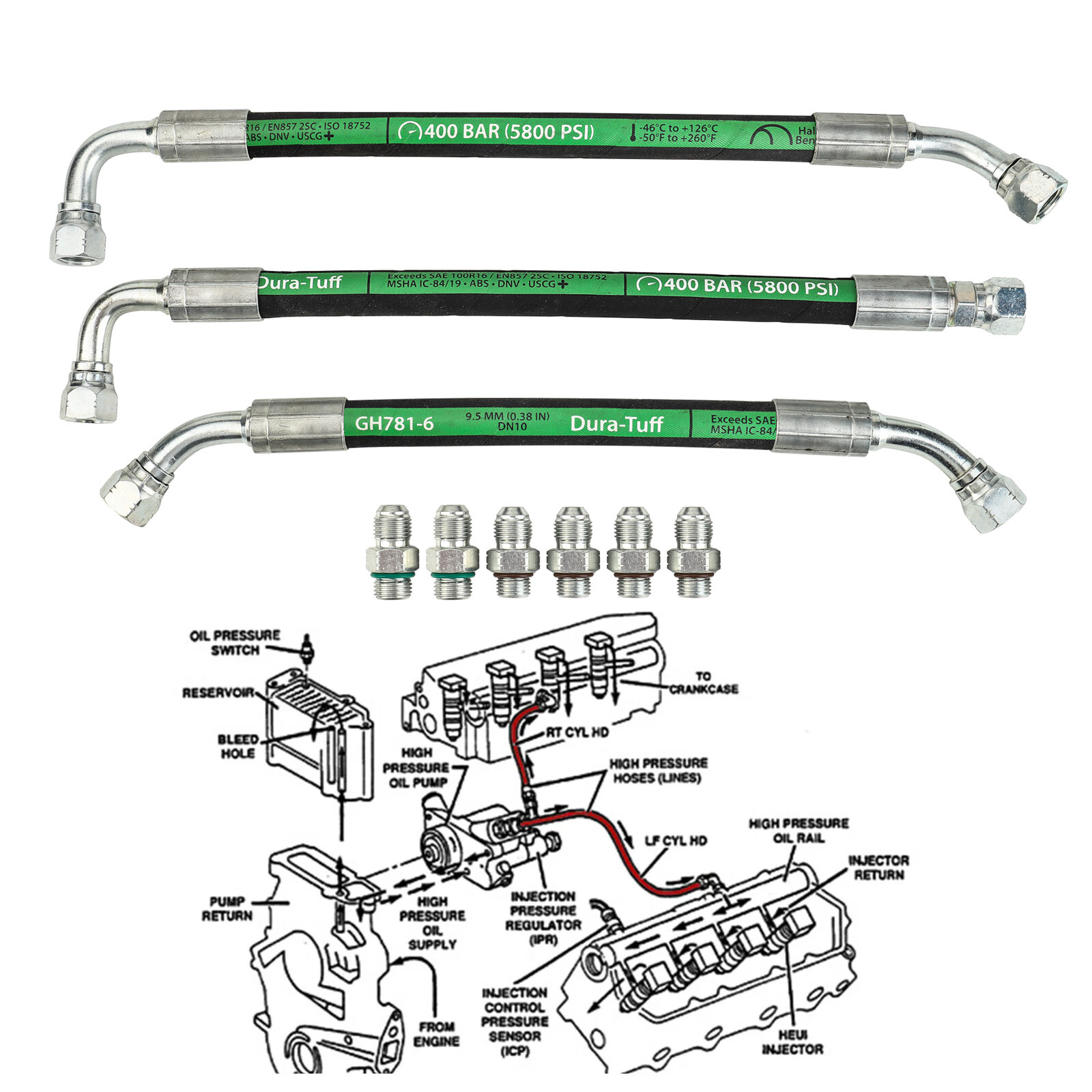 High Pressure Oil Pump HPOP Lines Hoses For 99-03 Ford 7.3L Powerstroke Diesel