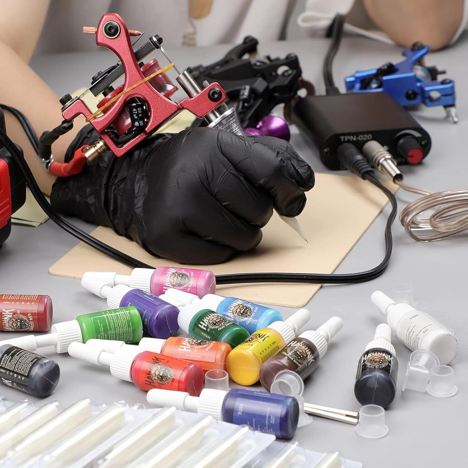Complete Tattoo Kit 4 Pro Machine Guns 7 Inks Power Supply Foot Pedal Needles
