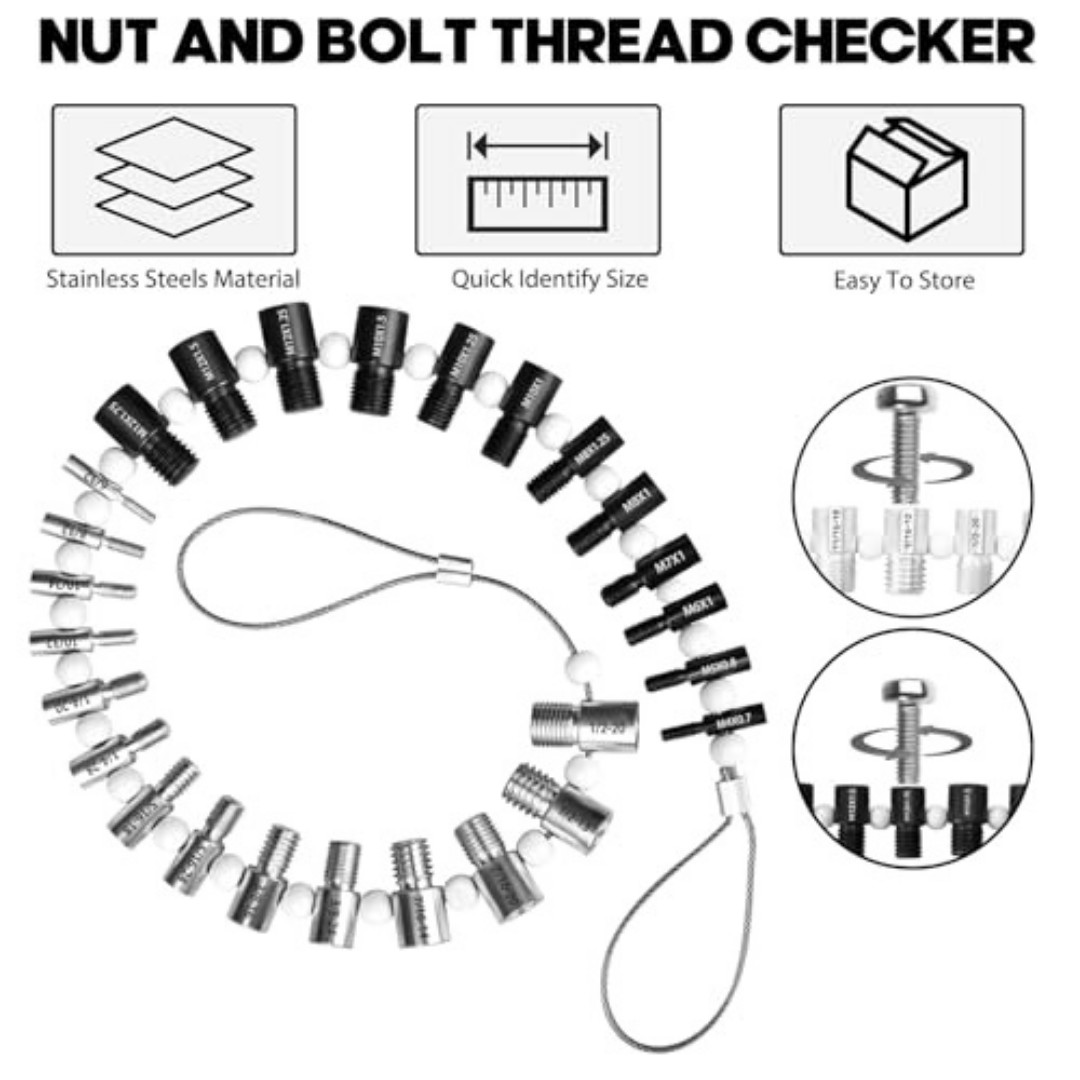 Nut and Bolt Thread Checker Inch & Metric Thread Gauge Nut and Bolt Size Gauge N