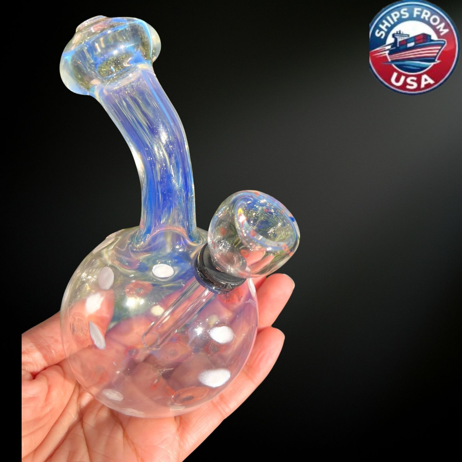 Cosmic Bubbler" — Iridescent Fumed Glass Water Pipe w/ Detachable Bowl bong