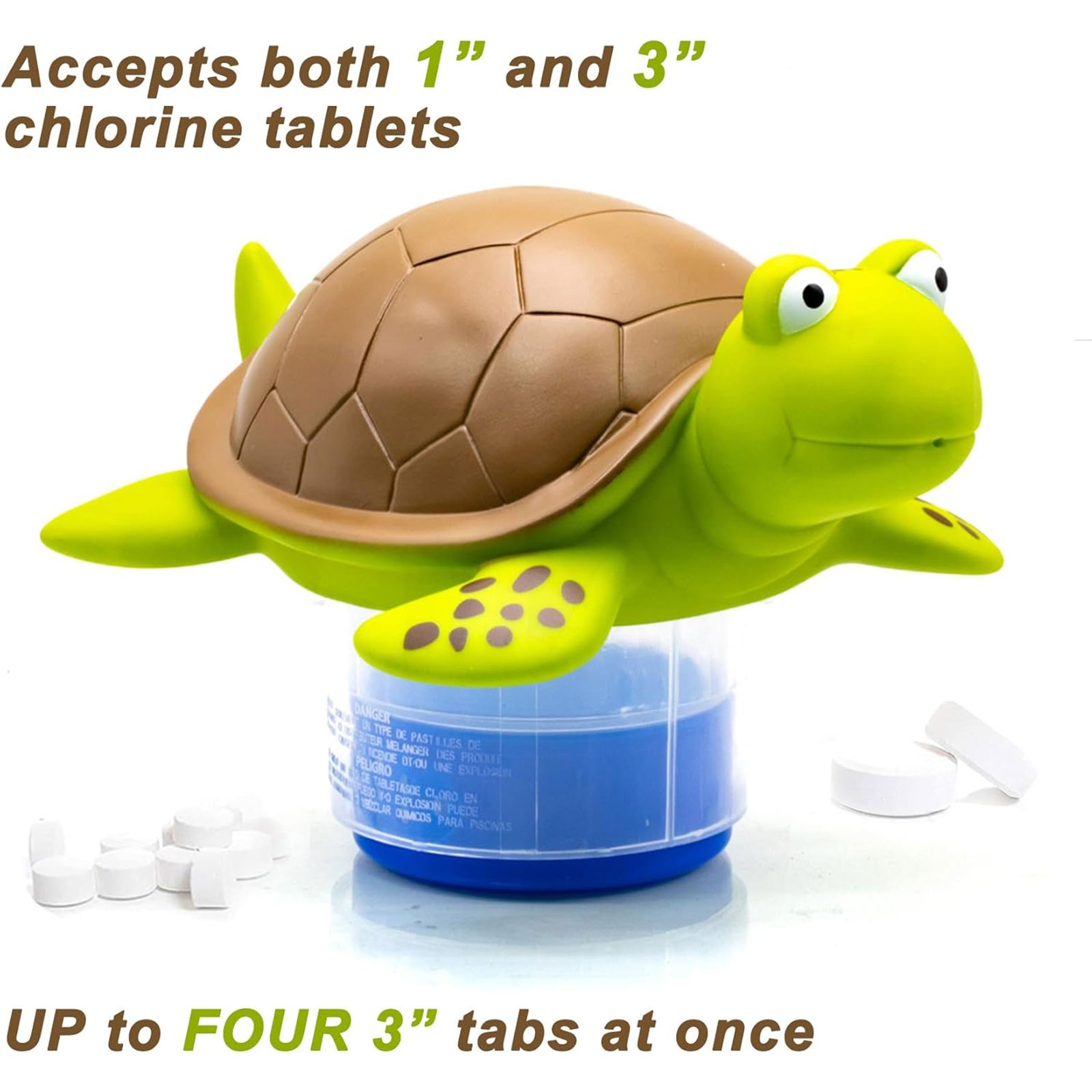 Turtle Pool Chlorine Floater, Floating Pool Chlorine Dispenser Fits 3" Tabs