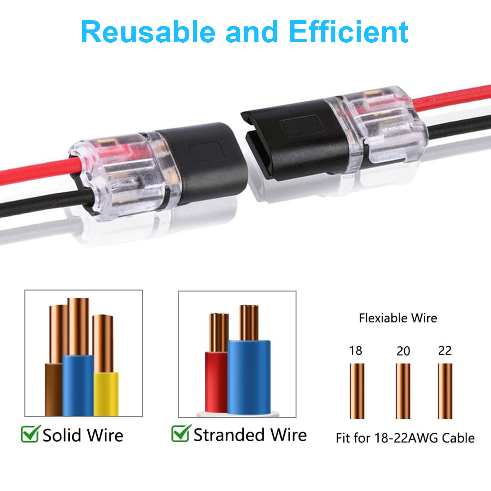 50PCS Double-Wire Cable Plug-in Snap Connector Connections Clamp Locking Buckle