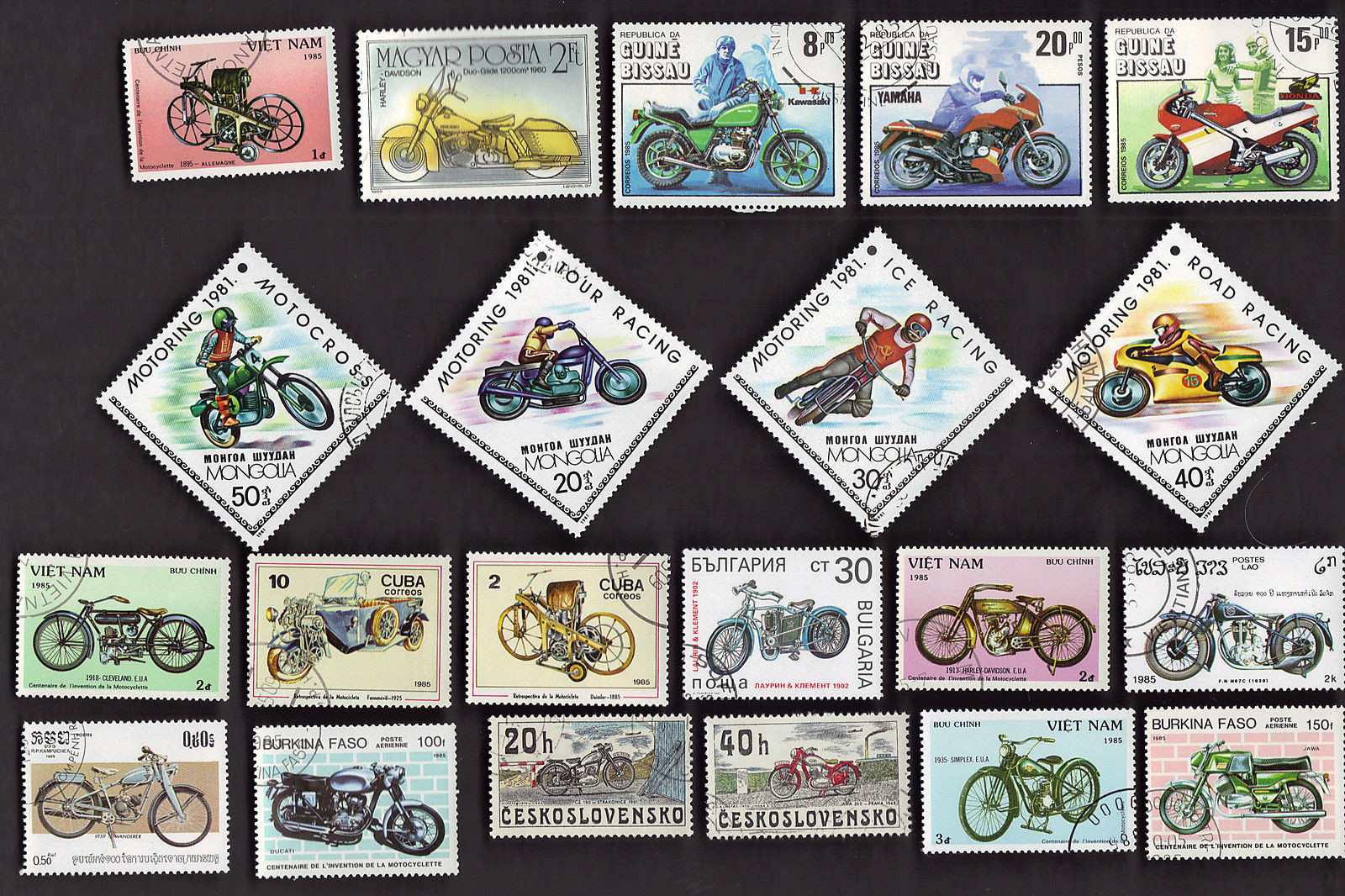 50 All Different MOTORCYCLES on Stamps