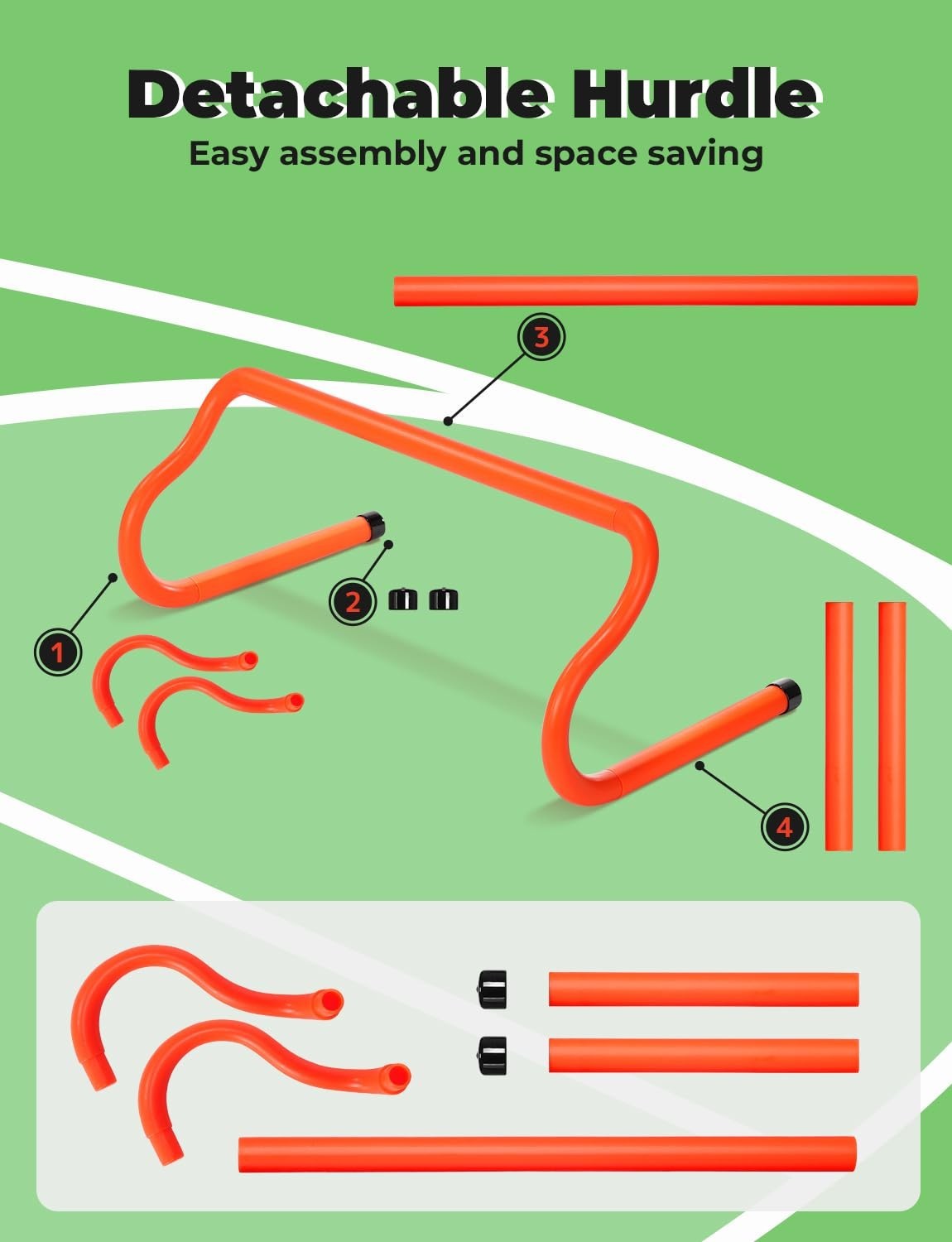 GHB Agility Hurdles Speed Training Hurdles, Detachable 5 Pack, orange
