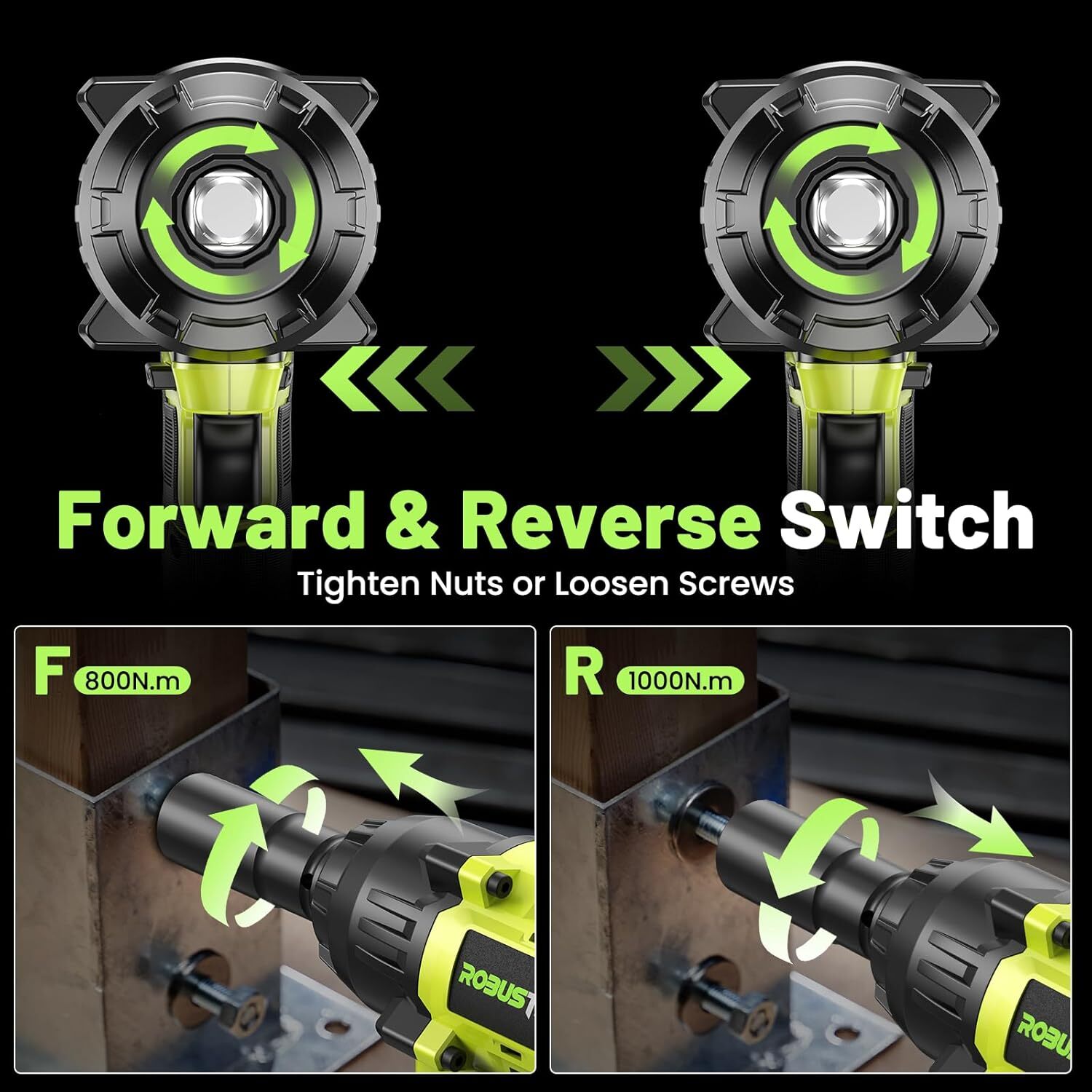 Cordless Impact Wrench 740Ft-lbs 1000N.m Brushless 1/2" 2x4.0Ah for Car Truck