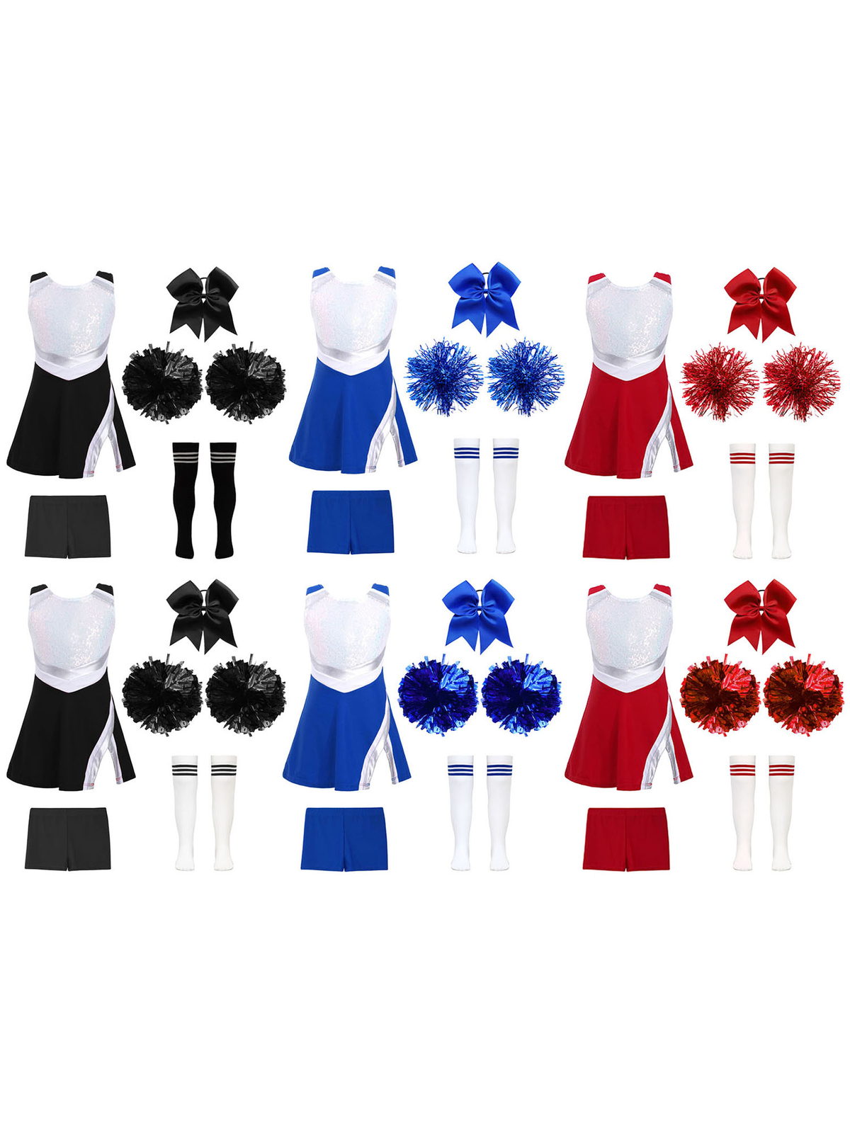 Kids Girls Cheer Leader Costumes Sequins Uniforms Shiny Cheerleading Outfits