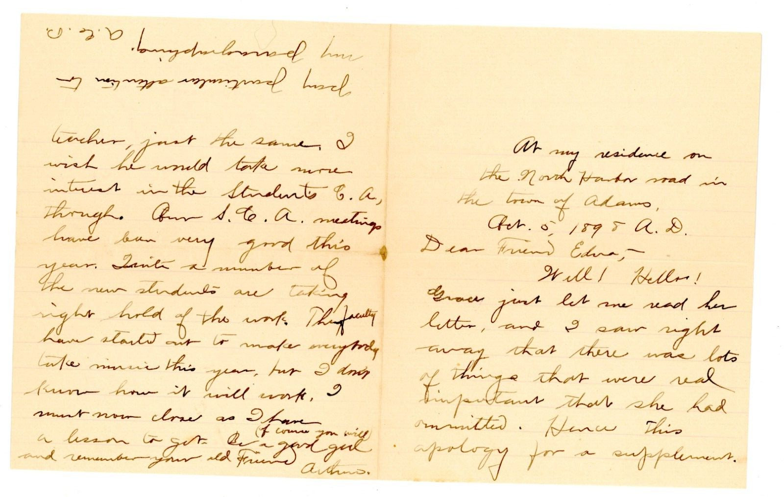 1898 Envelope Handwritten letter Vassar College Poughkeepsie NY Edna F Allen