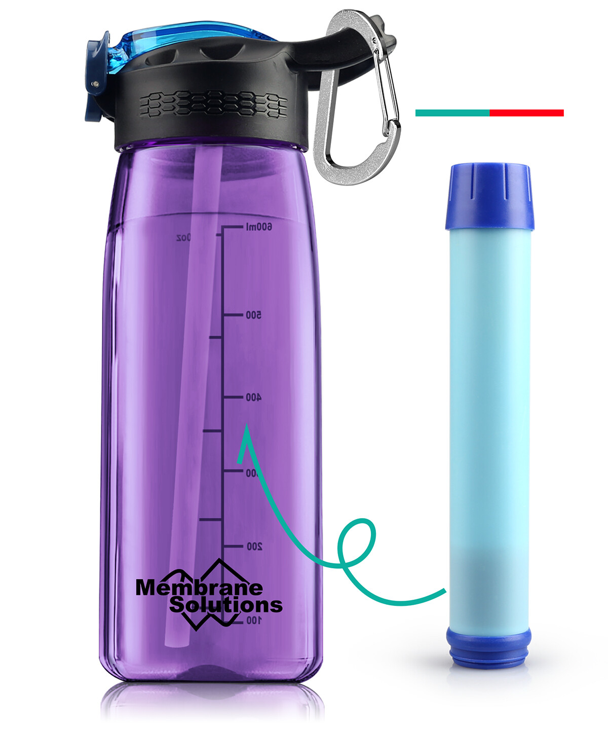 Outdoor Water Filter Bottle Integrated Straw 4-Stage Purifier Camping Hiking Kit