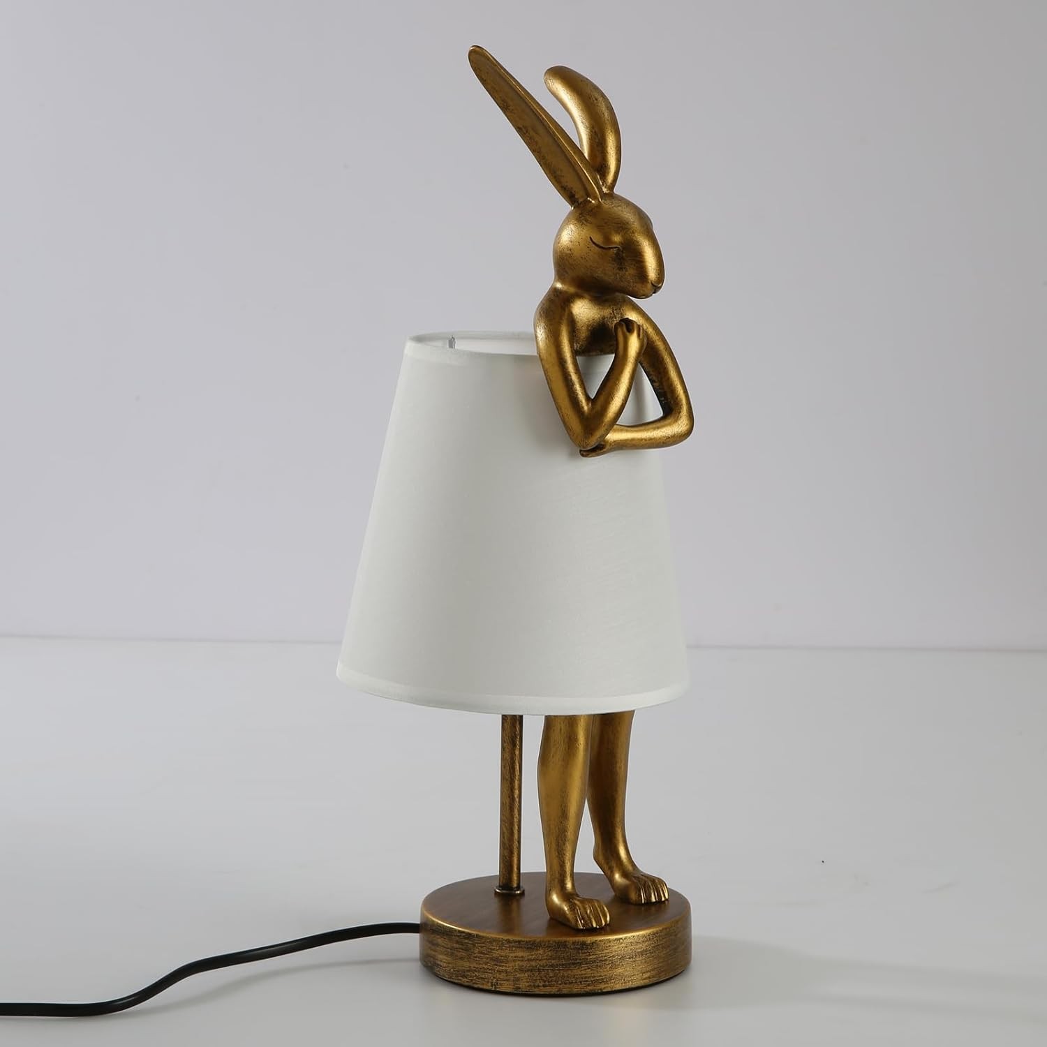 LED Bunny Table Lamp Resin Rabbit Desk Linen Shade 16Inch Decorative Lamp Room