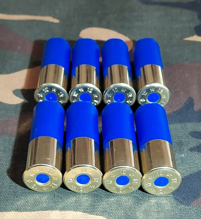 12 GAUGE 2 3/4" SNAP CAPS TRAINING ROUNDS SET OF 8 SAFETY BLUE HIGH BRASS 1oz