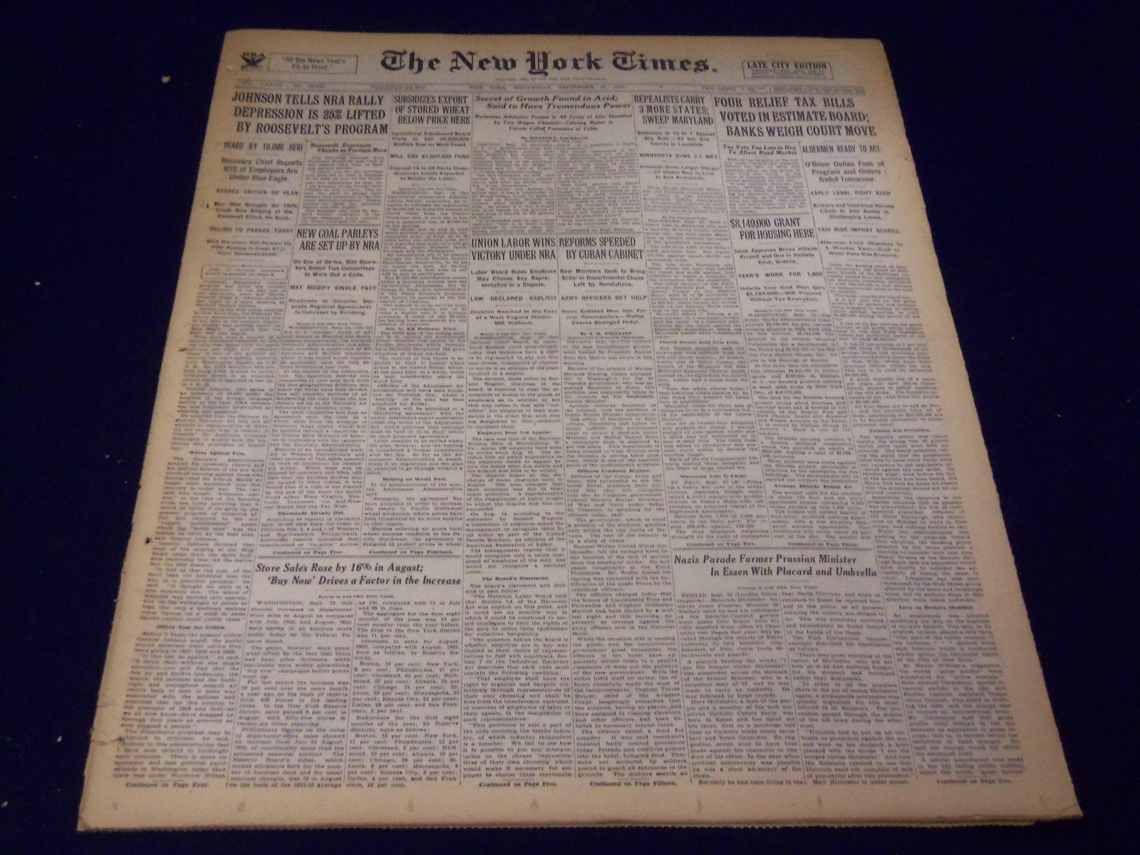 1933 SEPTEMBER 13 NEW YORK TIMES - GROWTH FOUND IN ACID - NT 4172