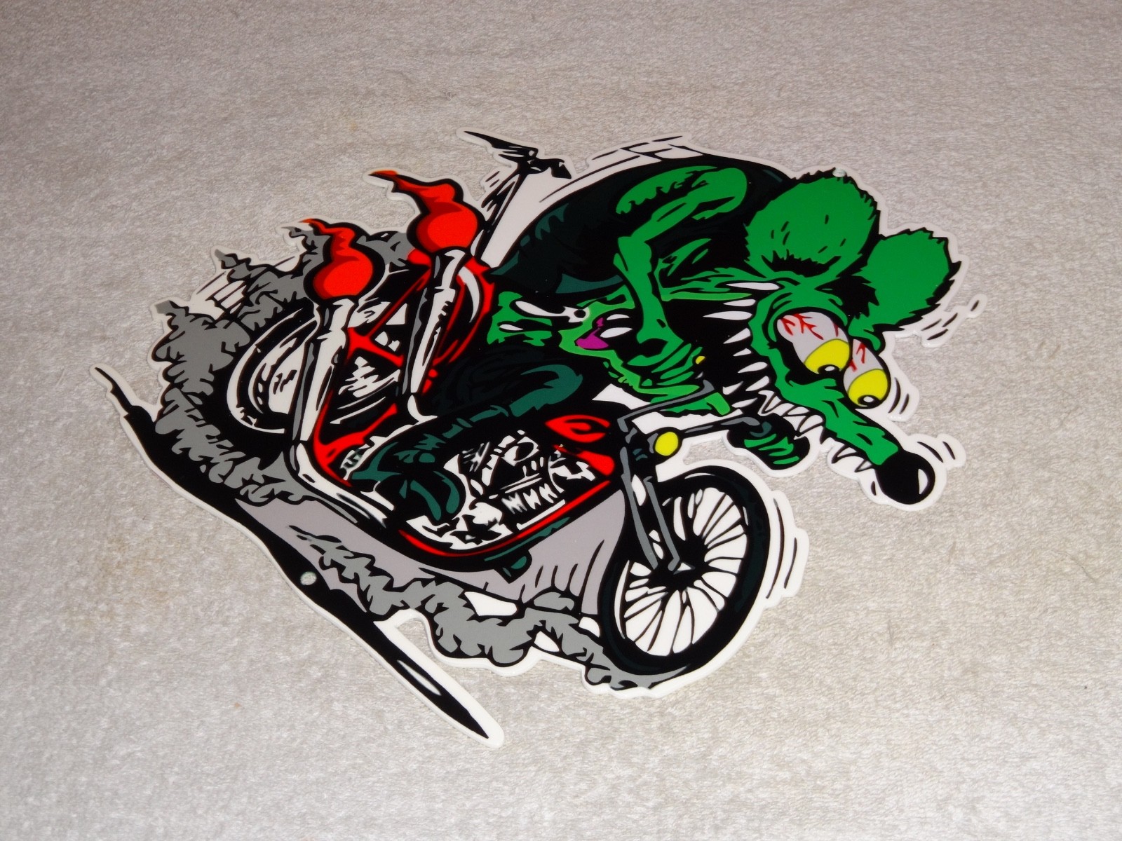 VINTAGE RATFINK RIDES MOTORCYCLE 12" PORCELAIN METAL RAT FINK GASOLINE OIL SIGN