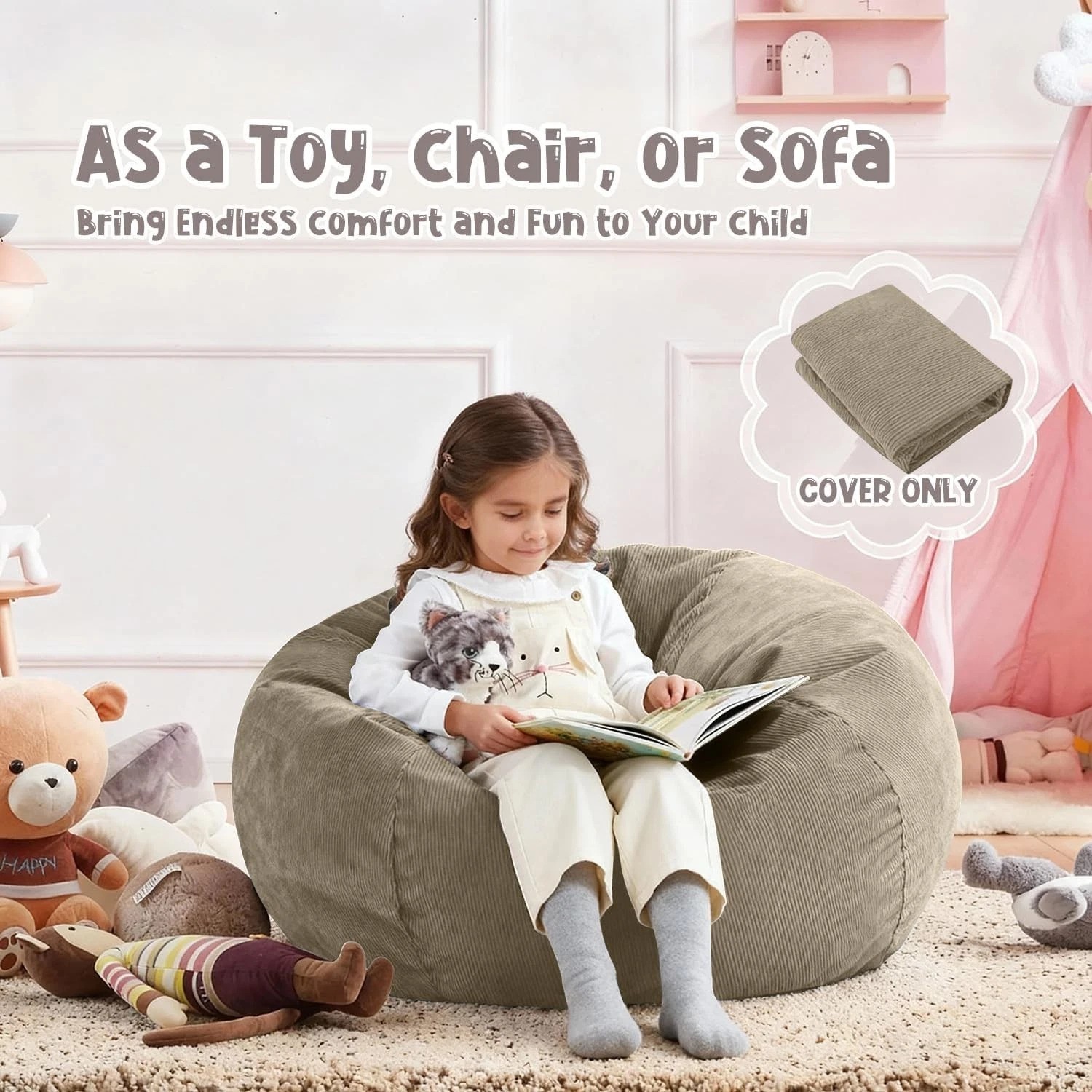 Adjustable Bean Bag Chair Cover 35" - Corduroy for Gaming & Relaxation