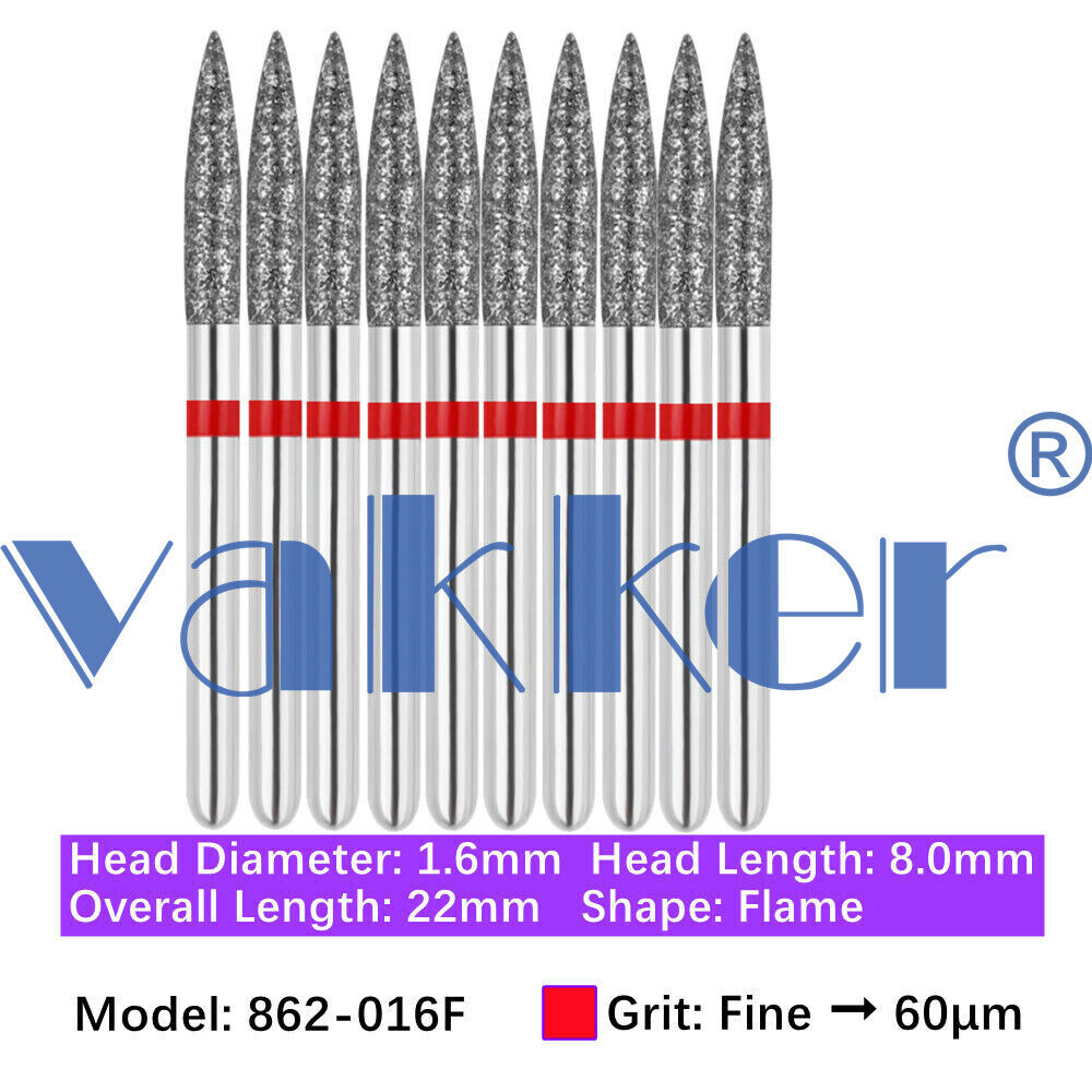 Vakker 10pc Dental Diamond Burs Medium Super Fine Friction Grip