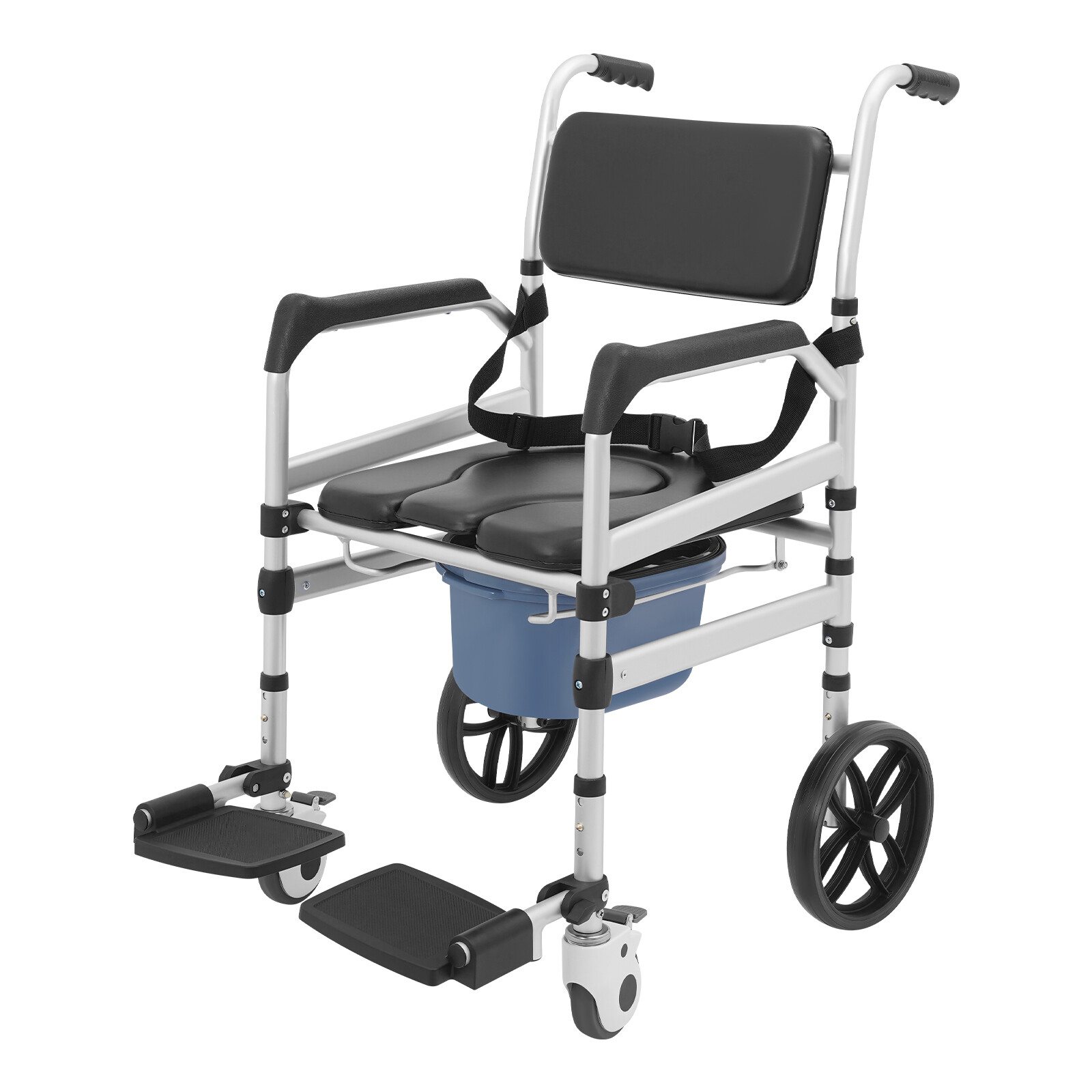 Foldable Shower Rolling Chair Adjustable Seat Folding Bath Wheelchair w/ Wheels
