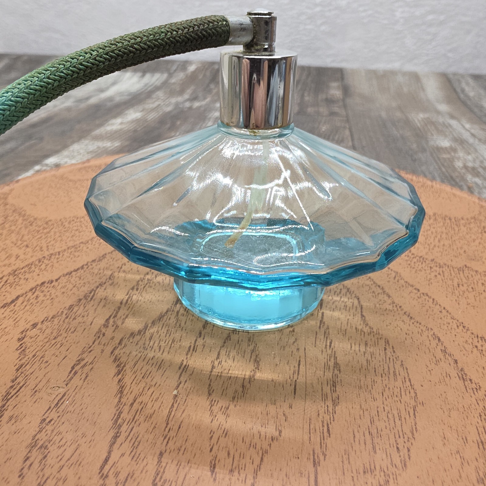 Vintage 4" Diameter Blue Perfume Bottle Atomizer With Tassle Glamor Era