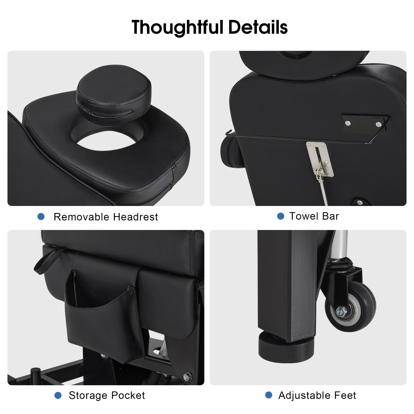 3-Motor Electric Beauty Bed with Foot-Controlled Wheels, Mobile Massage Bed 2754