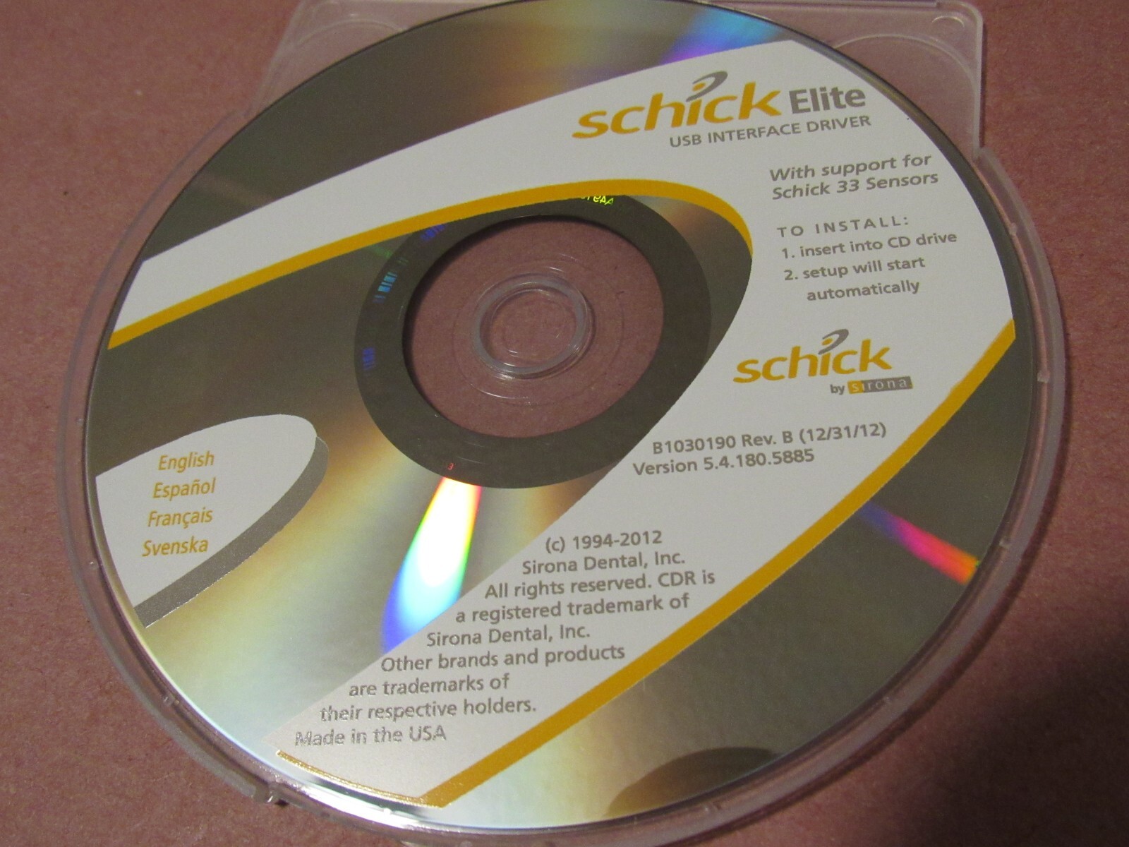 Schick Elite USB interface Driver Schick 33 sensors DISK ONLY