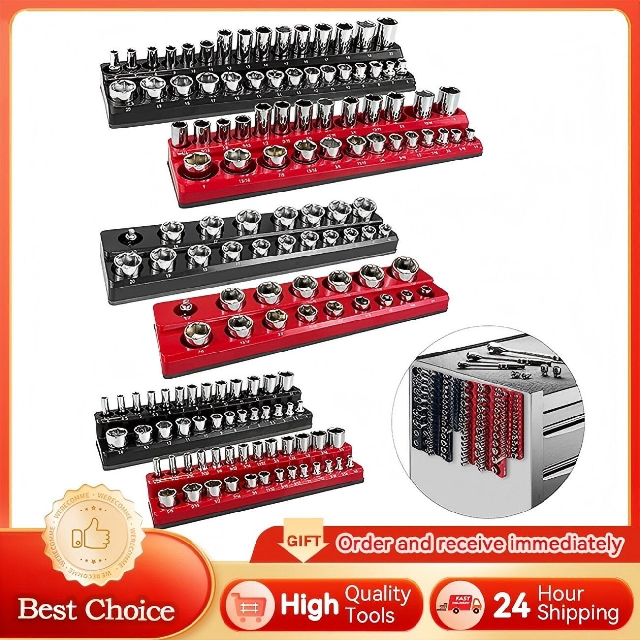 6-Piece Socket Holder Set, Magnetic Socket Organizer Set