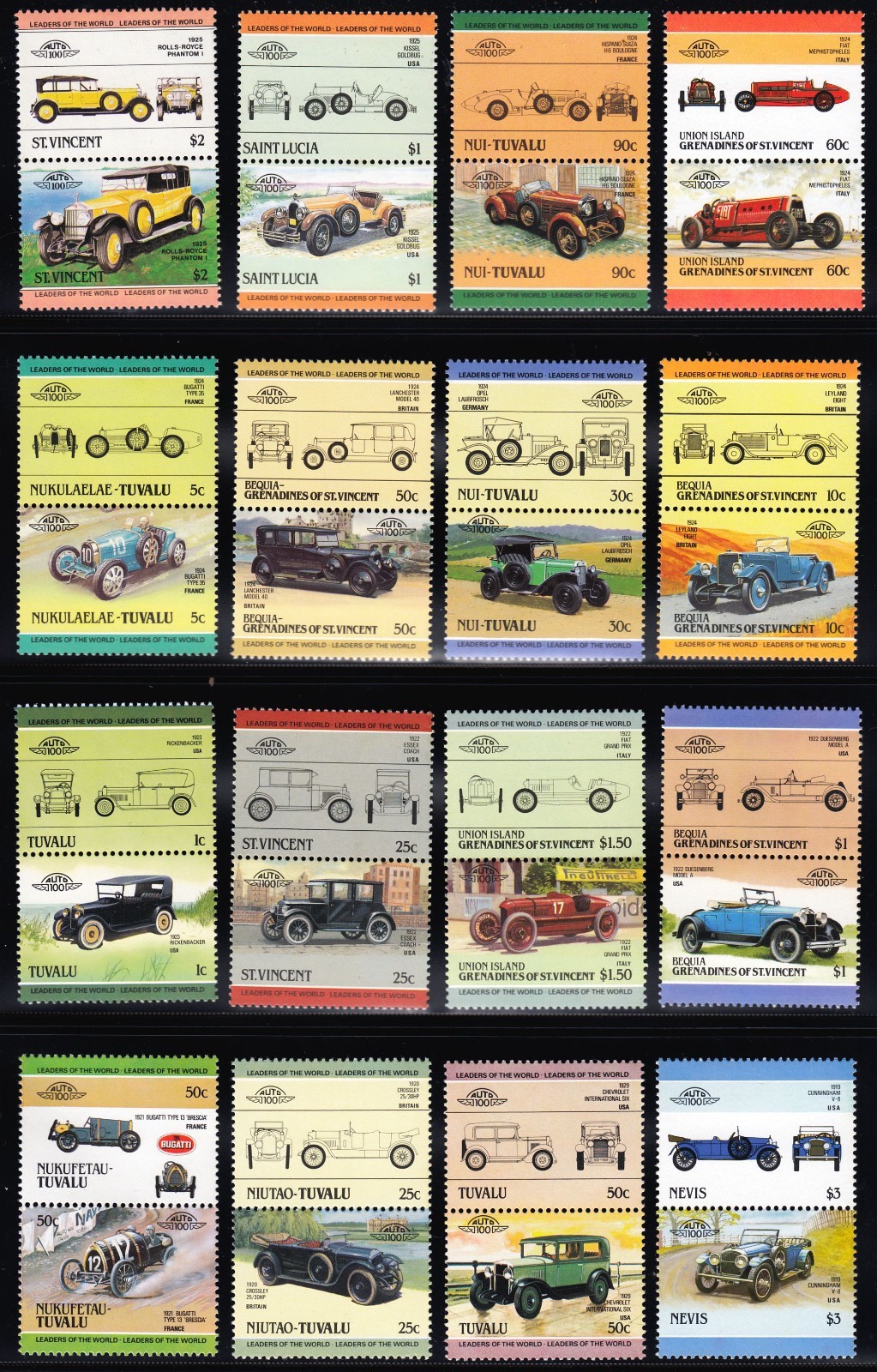 500 DIFFERENT CARS Auto 100 Leaders of the World MNH Mint Car Stamp Collection