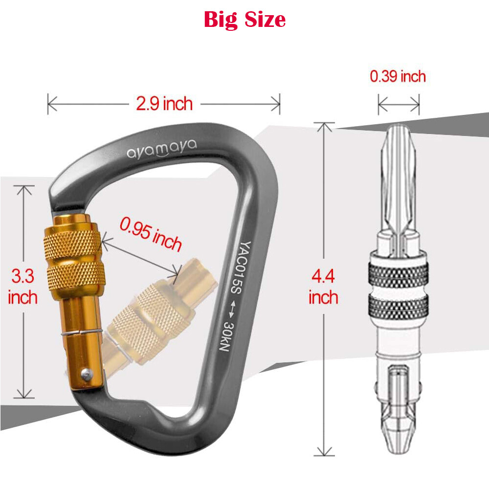 30KN Heavy Duty Locking Carabiner Clip Rock Climbing Hook Big Tree Rigging Swing