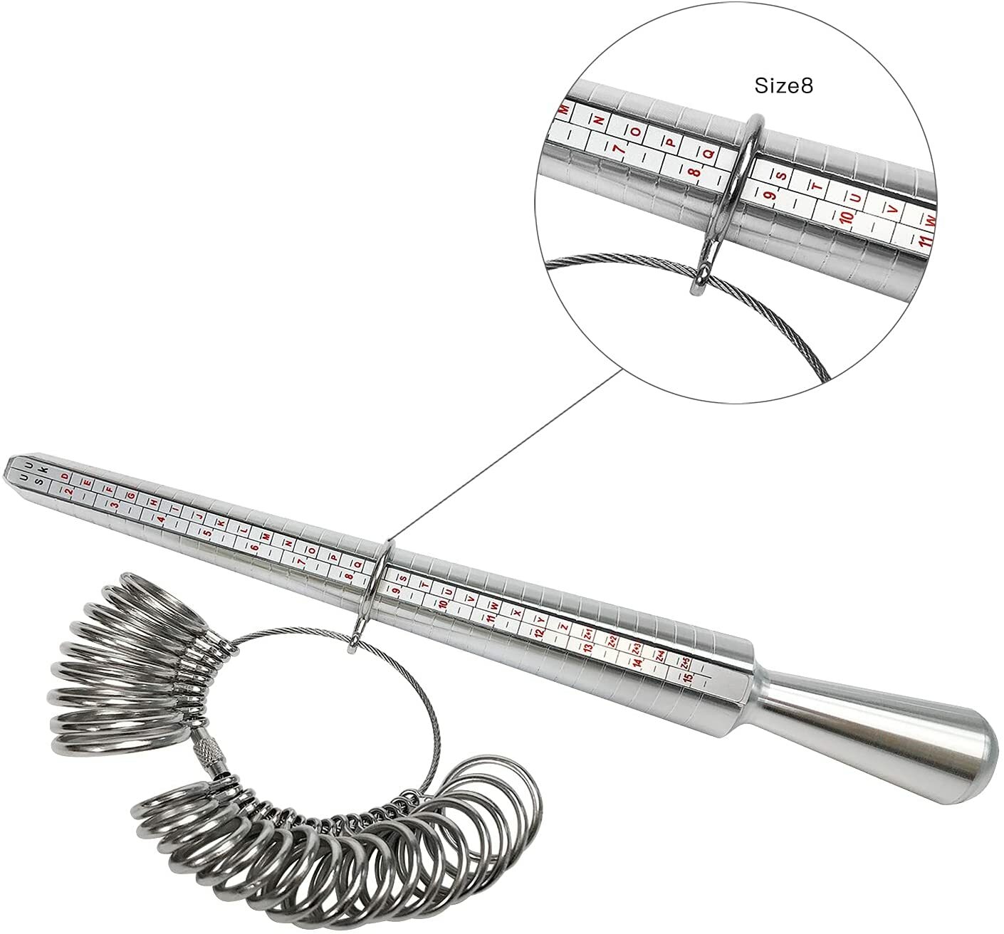 Metal Ring Sizer Gauge Mandrel Finger Sizing Measure Stick Standard Tool Sliver