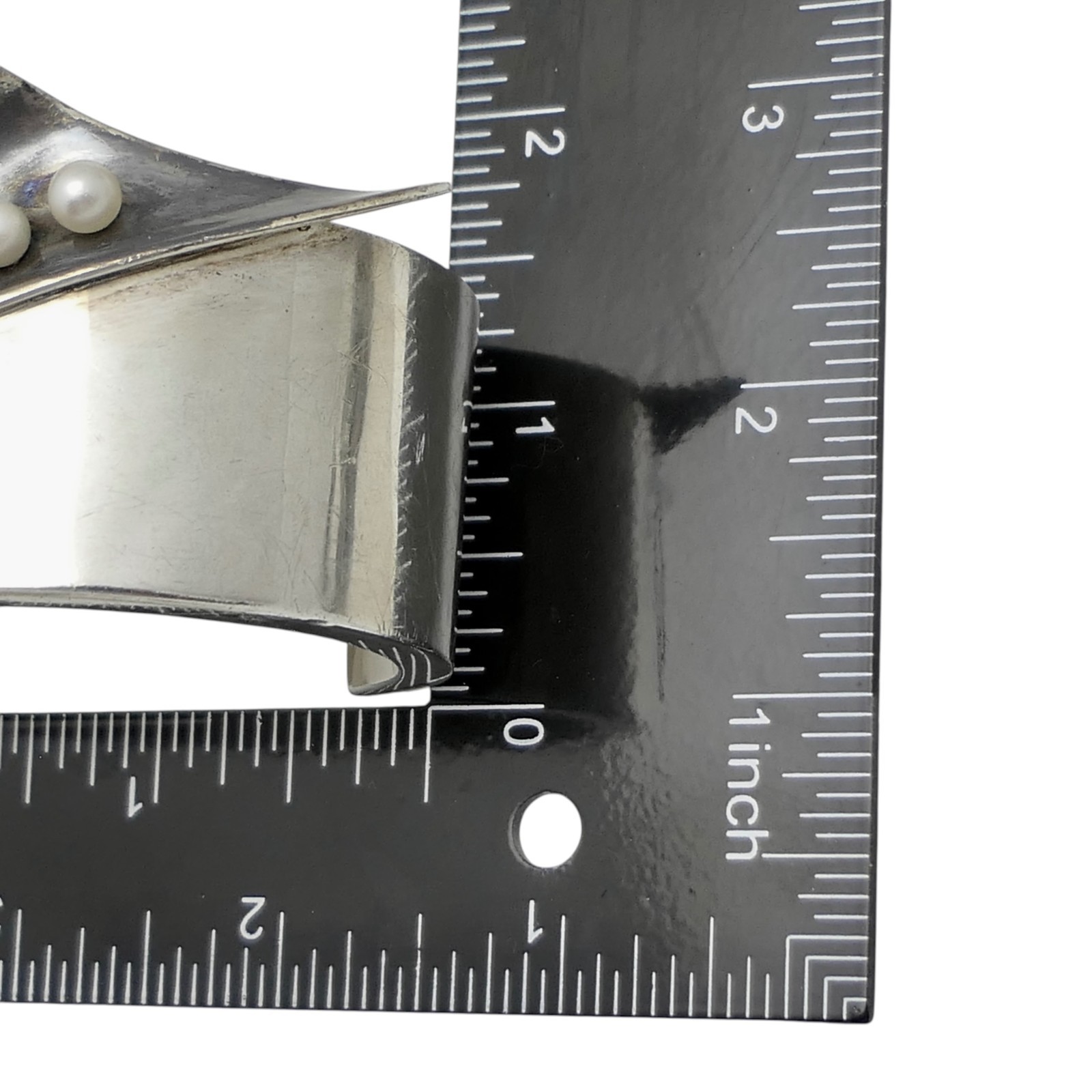 Antonio Pineda Sterling Silver & Pearl Taxco Mexican Cuff Bracelet 111Gr