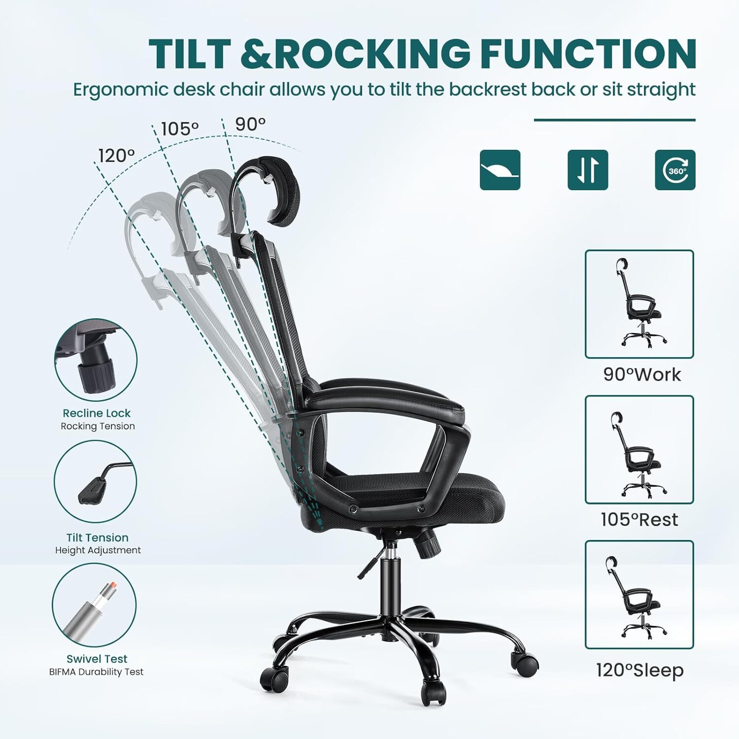 Home Office Computer Desk Chair Ergonomic High-Back Mesh Rolling Work Task Chair
