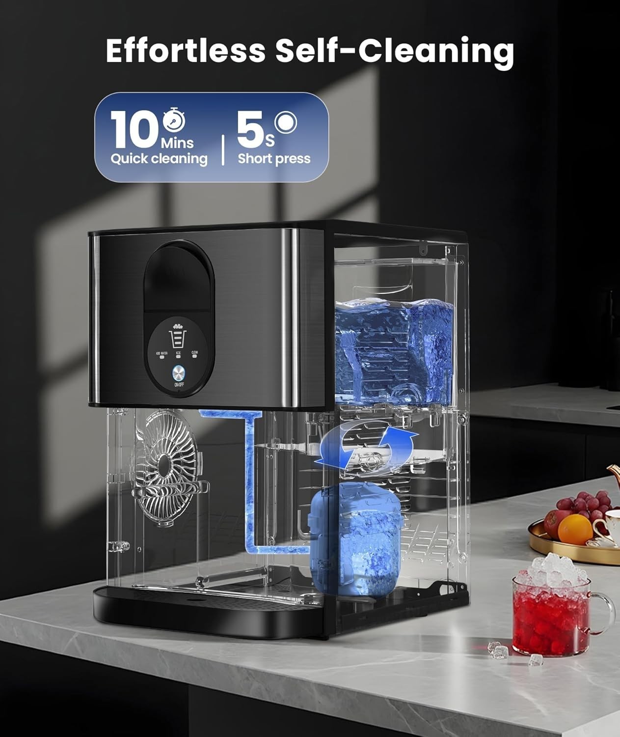 Nugget Ice Maker Countertop, 44lbs/24H Soft Chewable Pellet Ice Maker Machine Di