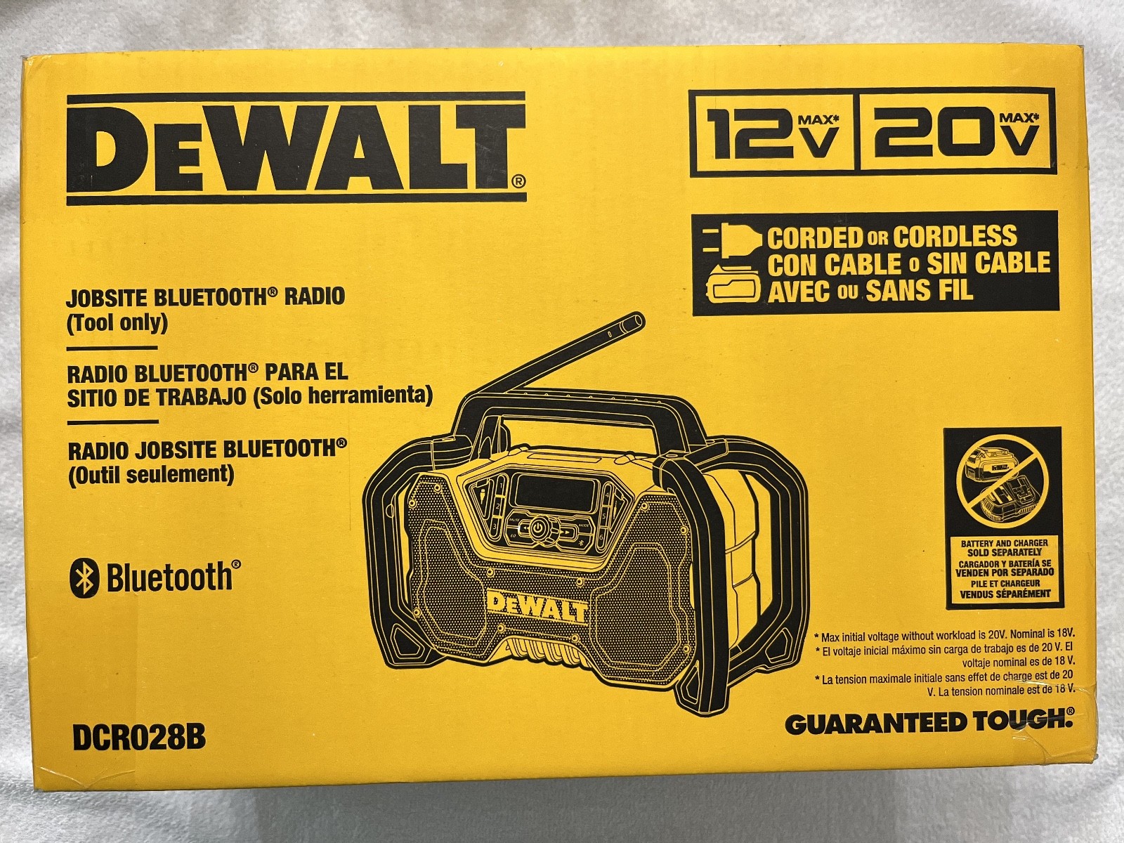 New Dewalt DCR028B 12V/20V Max Cordless Tough Bluetooth Radio (NIB) Bare Tool
