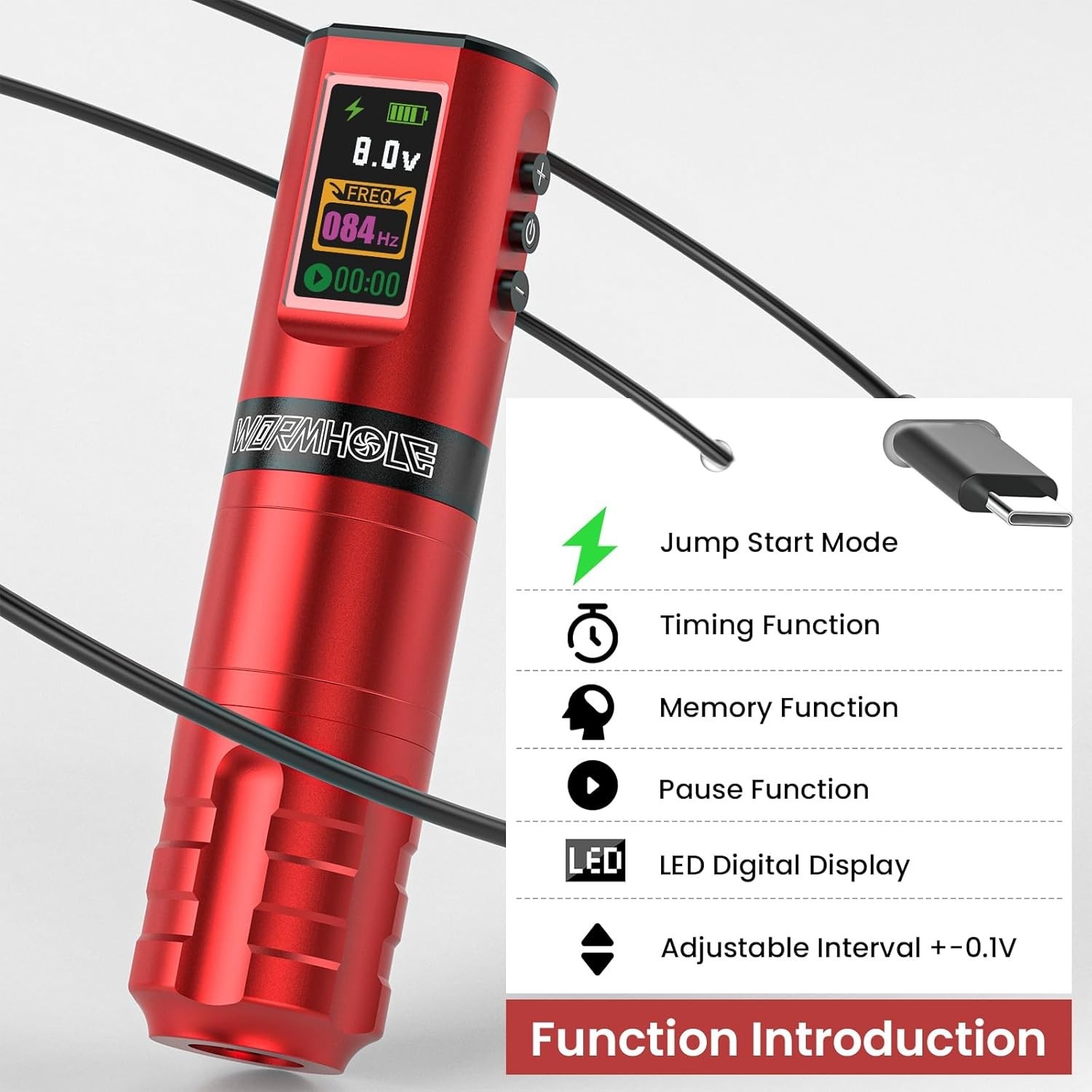 Wormhole Professional Wireless Tattoo Kit – Complete Set with 1800mAh Battery