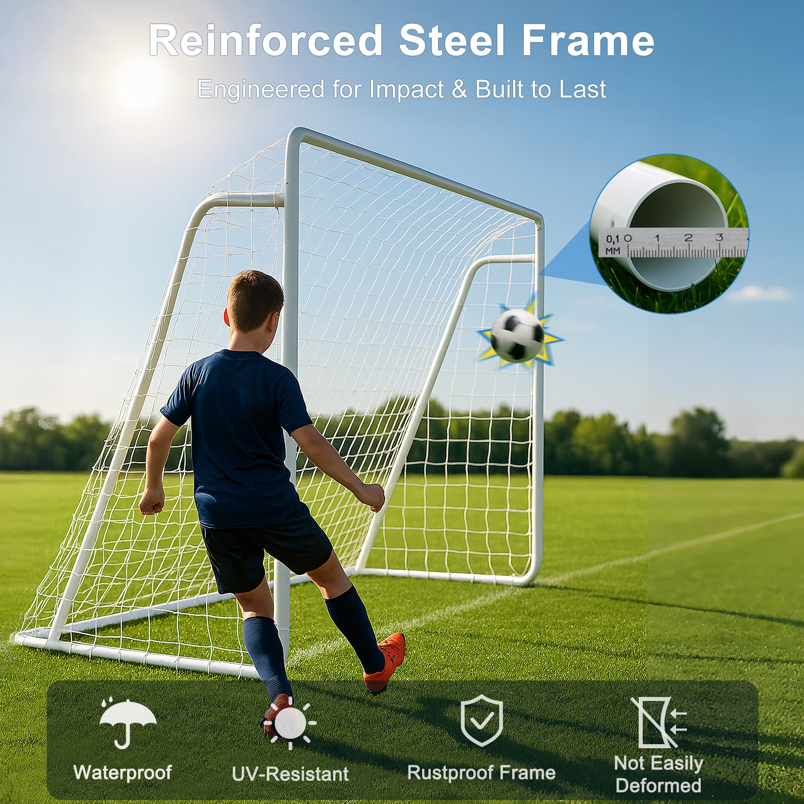 NAIZEA 12x6FT/16x7FT Soccer Goal 1.2"/ 2" Steel Soccer Goals & 6 Training Cones