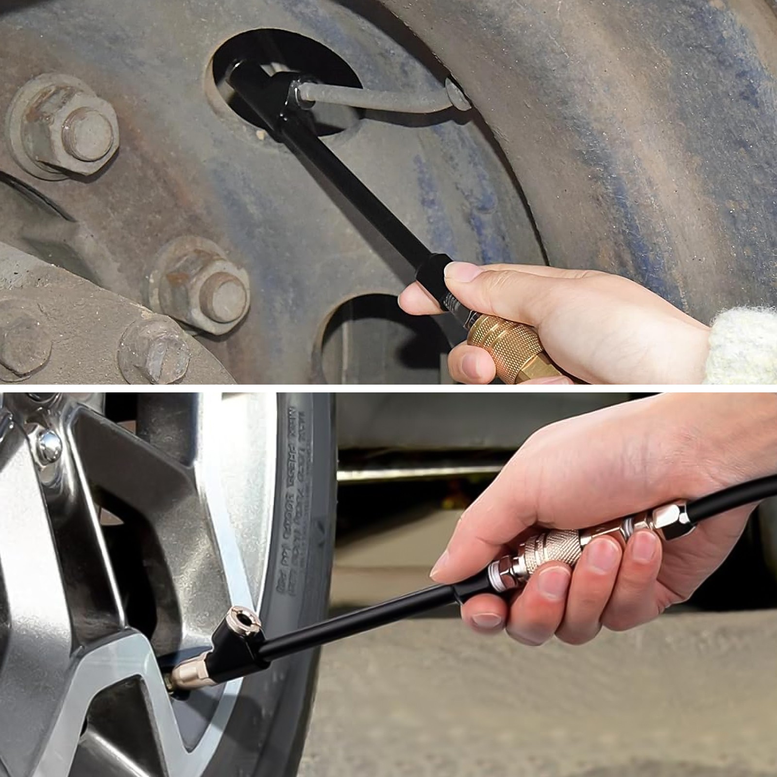 2pcs Extended Reach Dual Head Air Chuck Set 13in Lock On Tire Inflator Car Truck