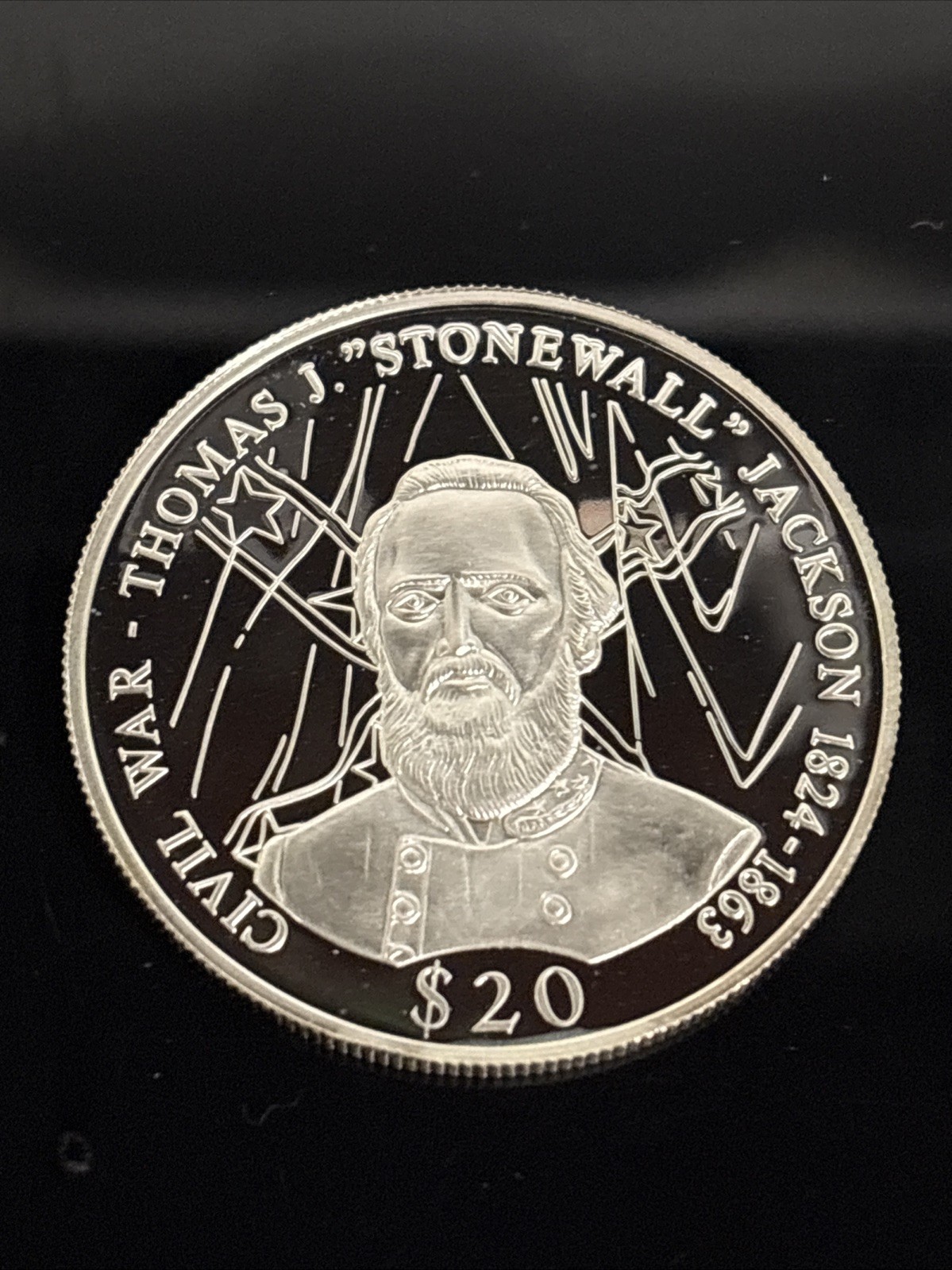 $20 Stonewall Jackson .999 Fine Silver Liberia Made In Germany 2000