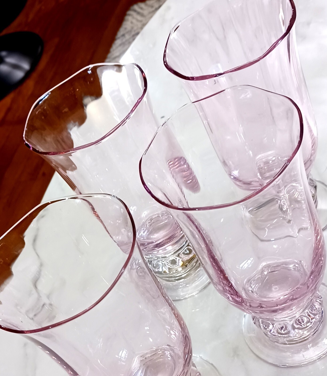 Set Of 4 Gorham Crystal Rose Serenade Rare Pink Highball Glasses