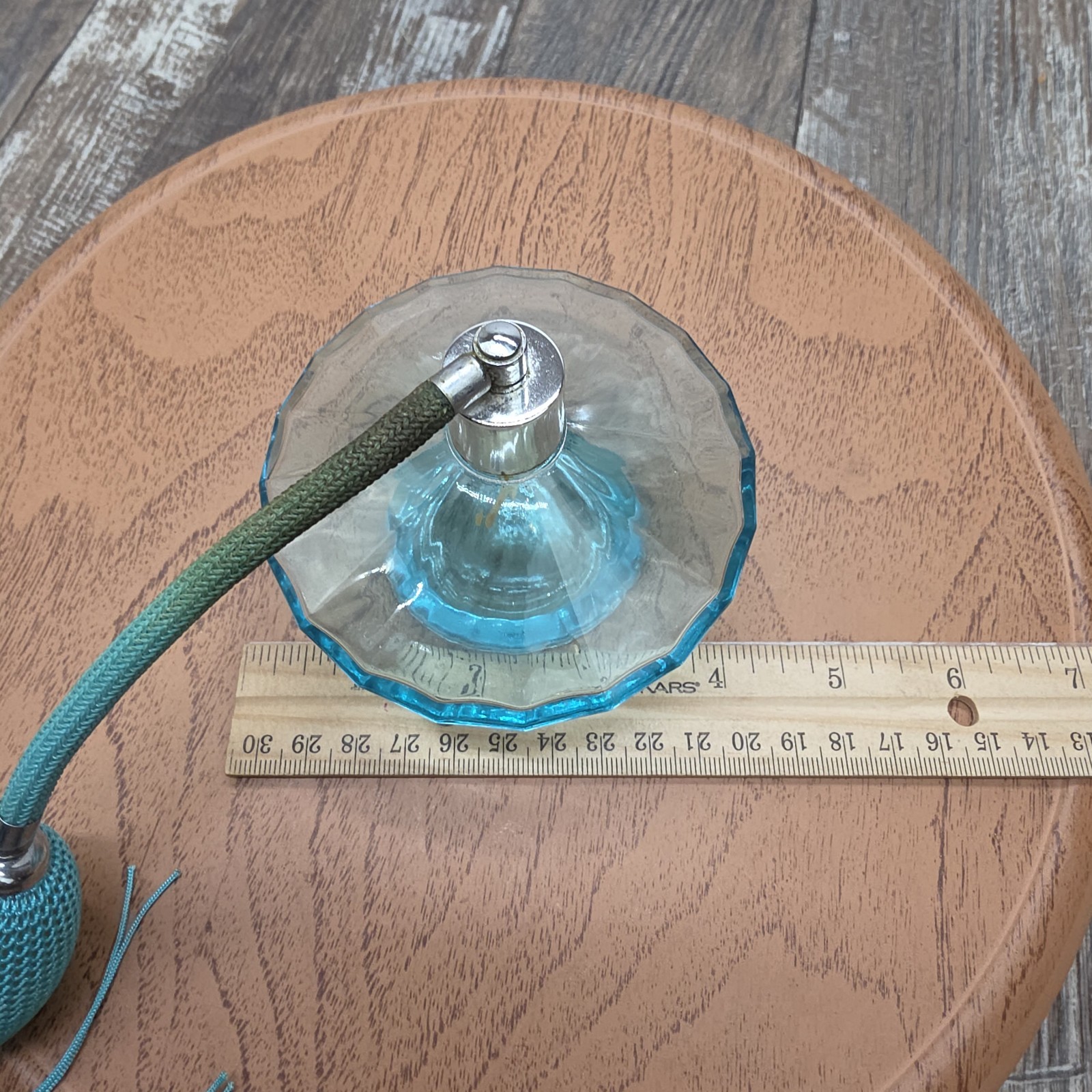 Vintage 4" Diameter Blue Perfume Bottle Atomizer With Tassle Glamor Era