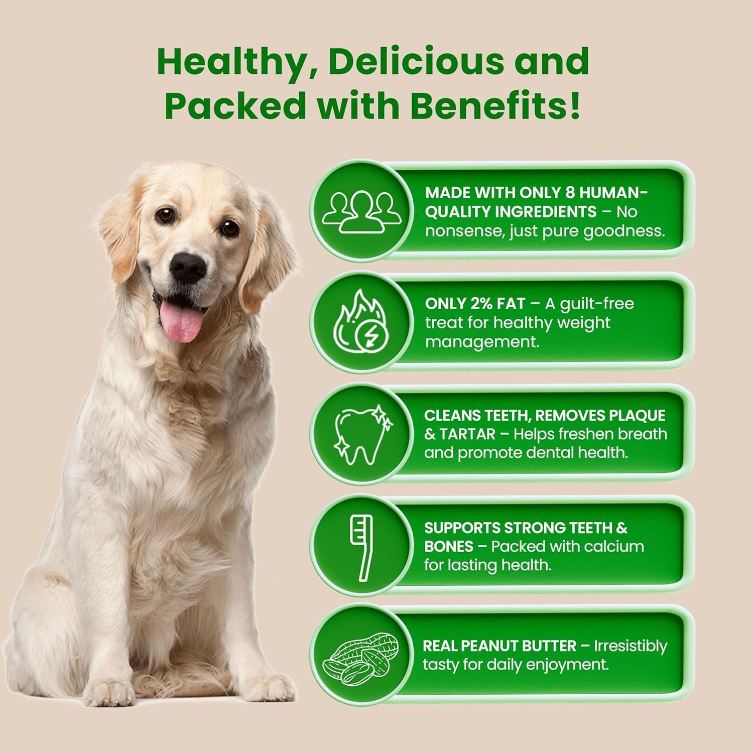 Vegan Pig Ears for Dogs 30 Pack, Made with 100% Real Peanut Butter Dental Chews