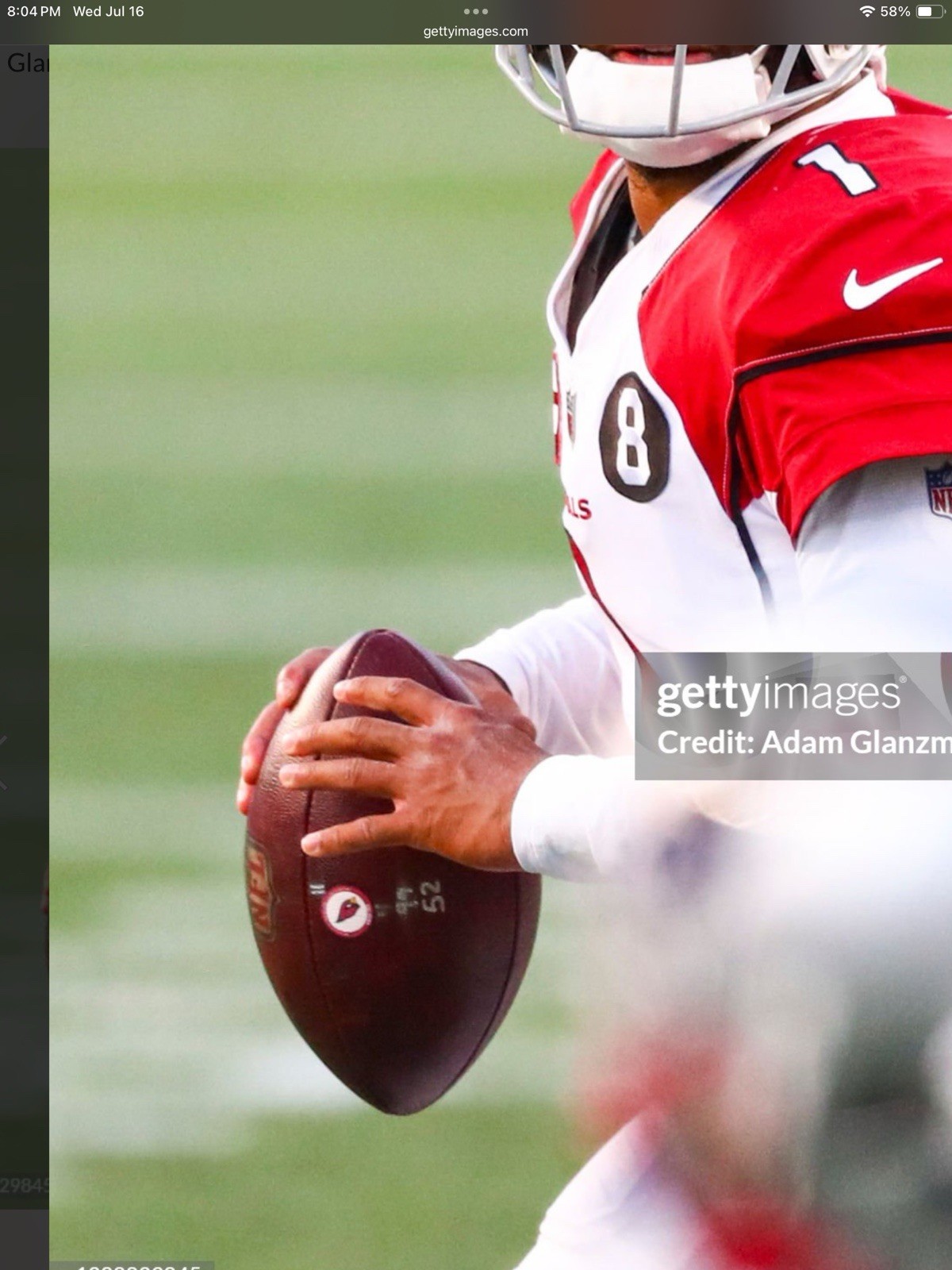 Arizona Cardinals Game Used 2020 NFL Football, Photo matched To Kyler Murray