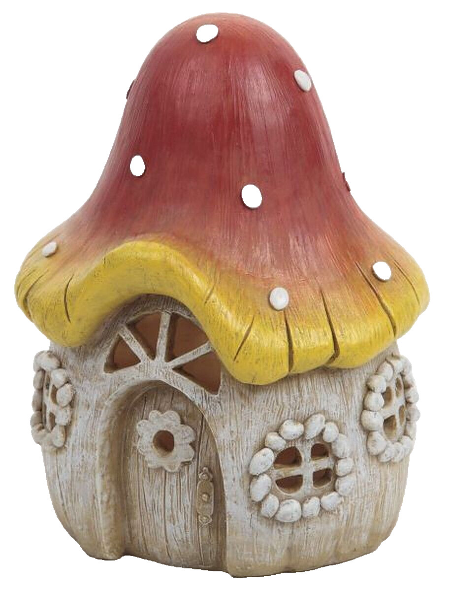 Mushroom Fairy House LED Light-Up Garden Decoration Outdoor Statue 8 Inch