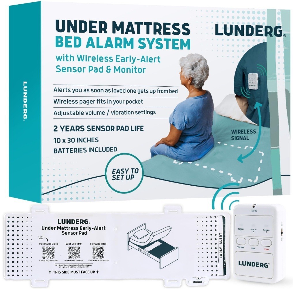 Lunderg Under Mattress Bed Alarm for Elderly Adults - Wireless Sensor Pad Pager