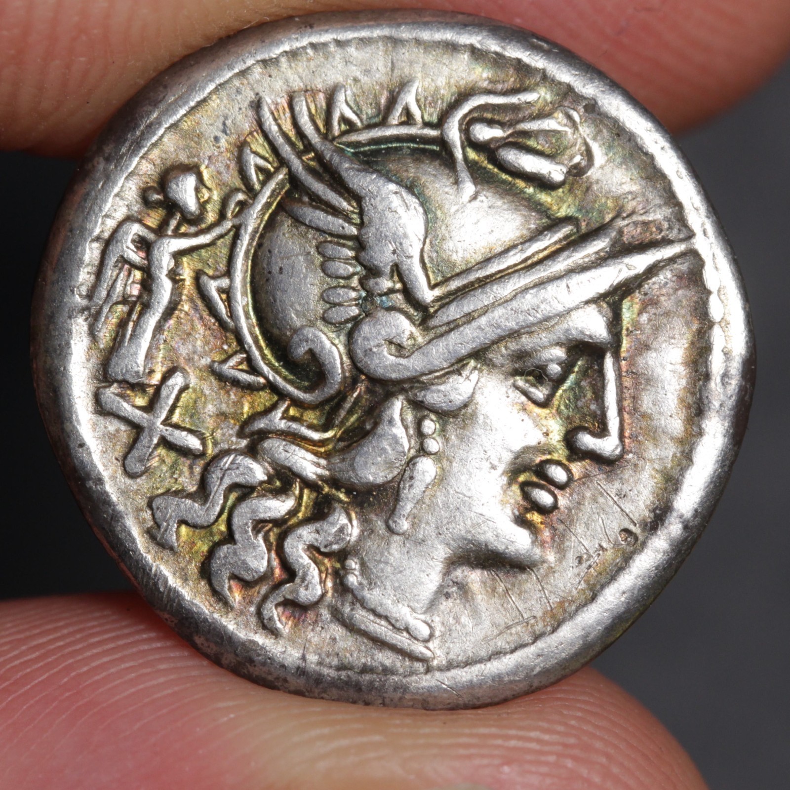 Roma Head Denarius 147BC Ancient Roman Republic Silver Coin Lucanus Dioscuri