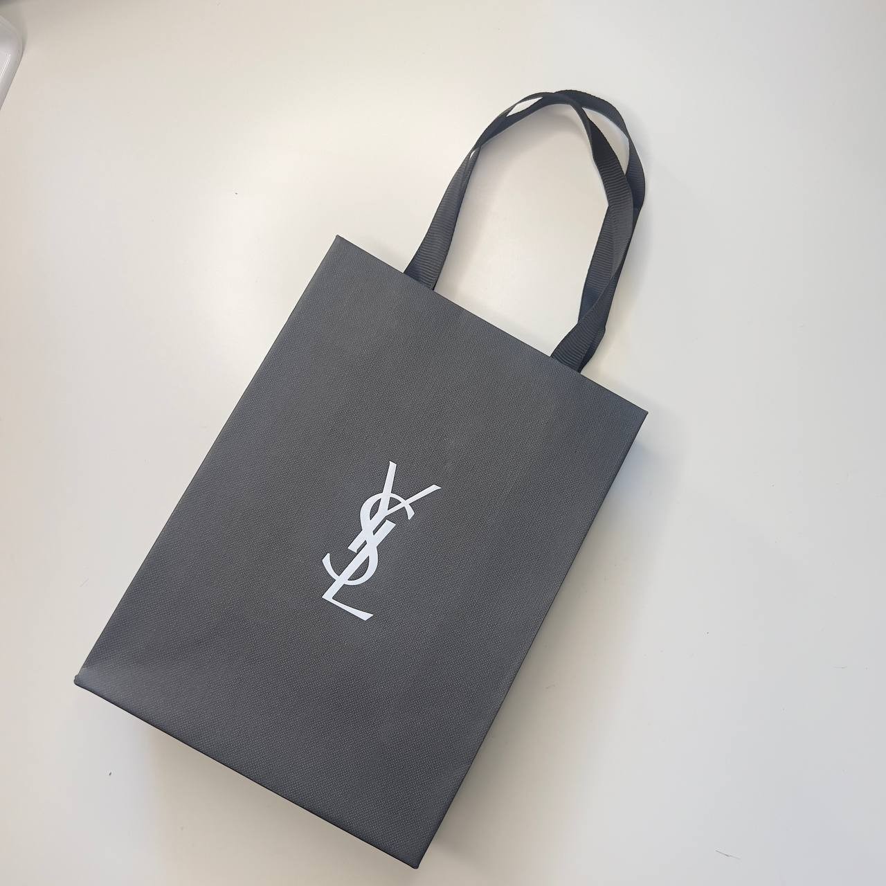 Yves Saint Laurent small shopping bag textured black YSL holiday gift paper bag