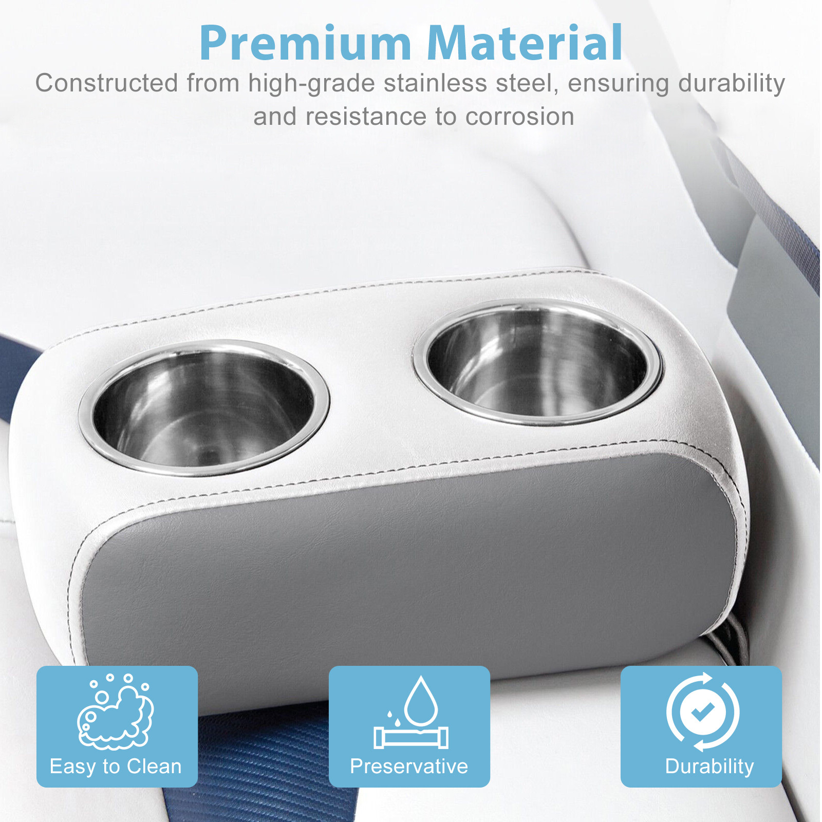 2PCS Stainless Steel 8 LED Cup Drink Holder Blue Light Marine Boat Truck Camper