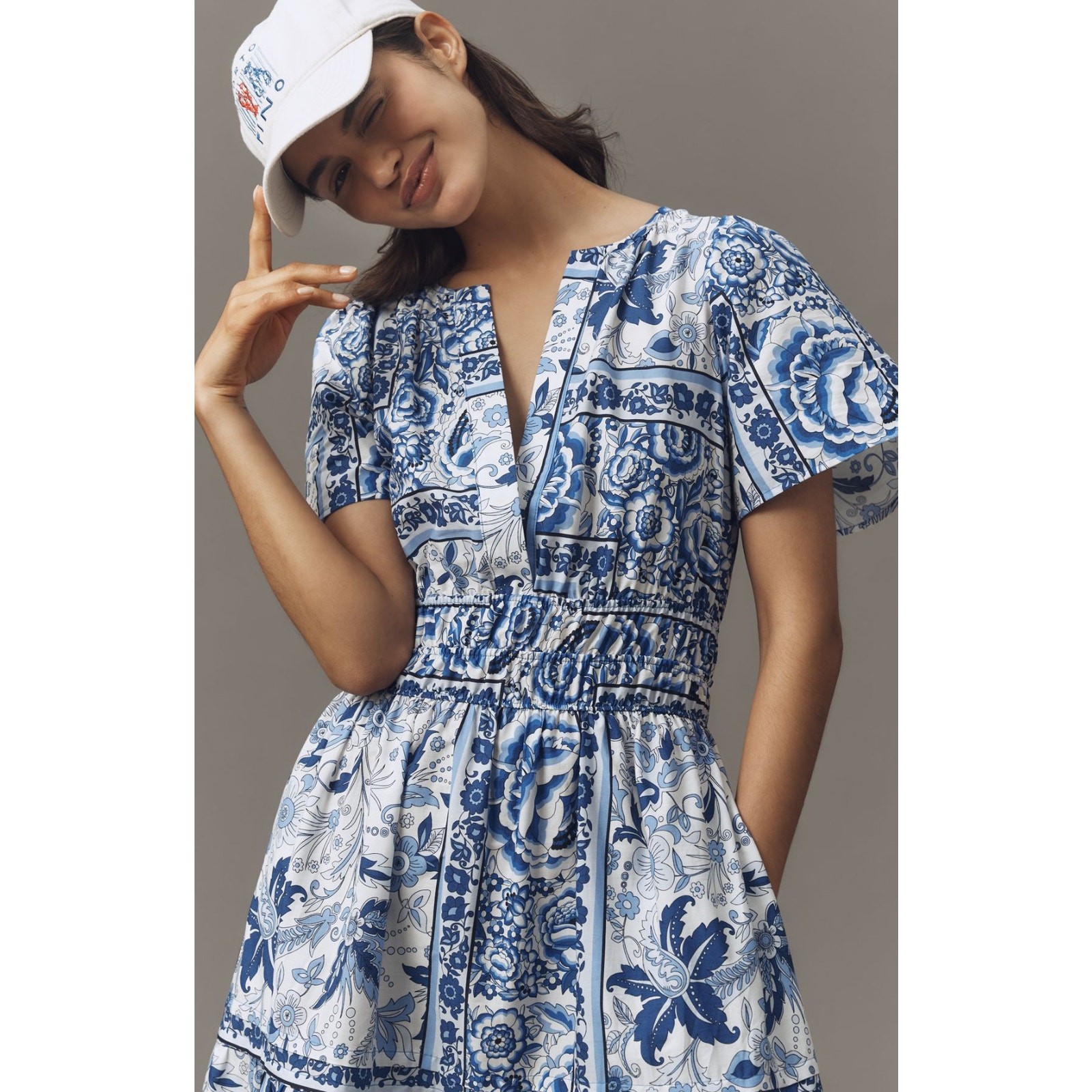 nwt by ANTHRPOLOGIE sz 1X Somerset Maxi Dress Blue White Floral Motif